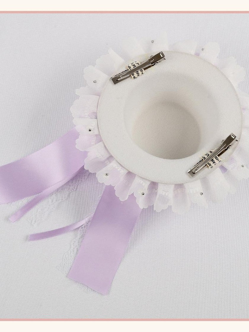 Stardust Rose Taro Purple Stardust Rose Bow Top Hat Handmade Lolita Women's Kc / Headbands