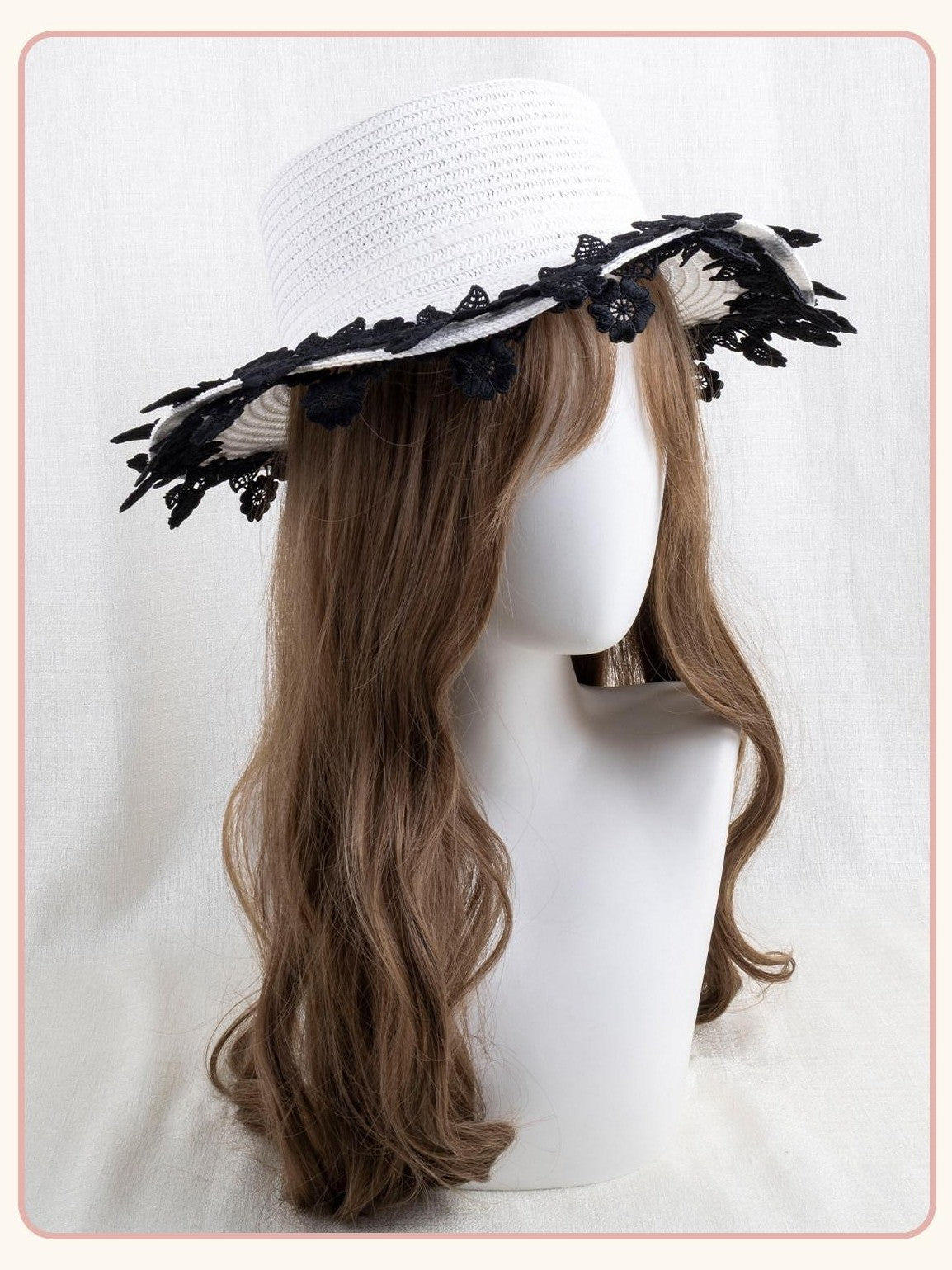 Stardust Rose Vintage Lace Trim Floral Bow Wide Brim Round Top Women's Full Bonnets