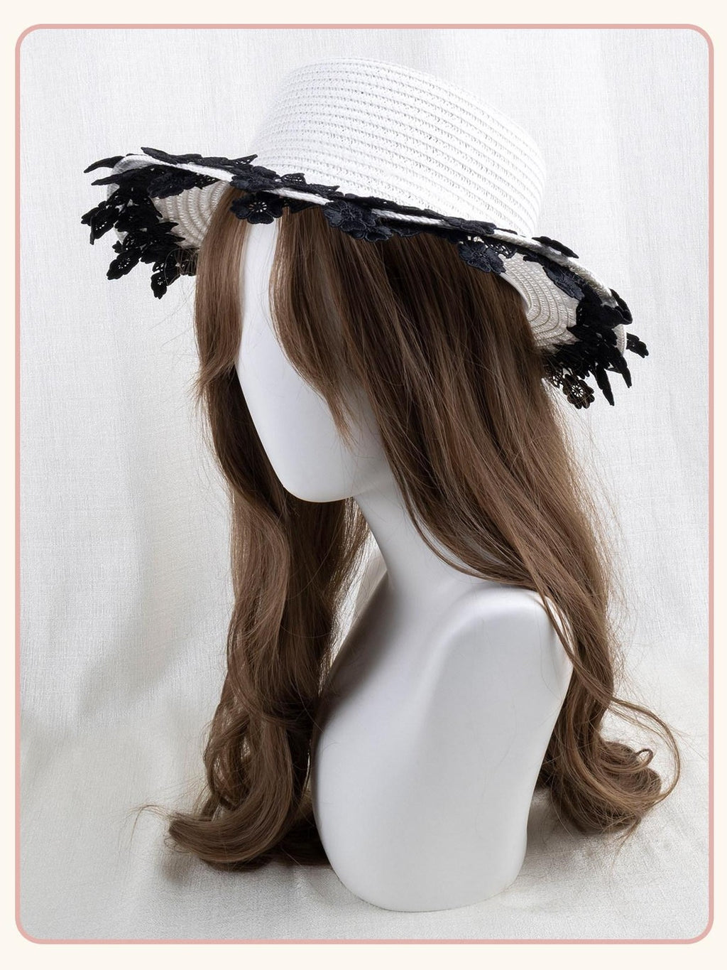 Stardust Rose Vintage Lace Trim Floral Bow Wide Brim Round Top Women's Full Bonnets