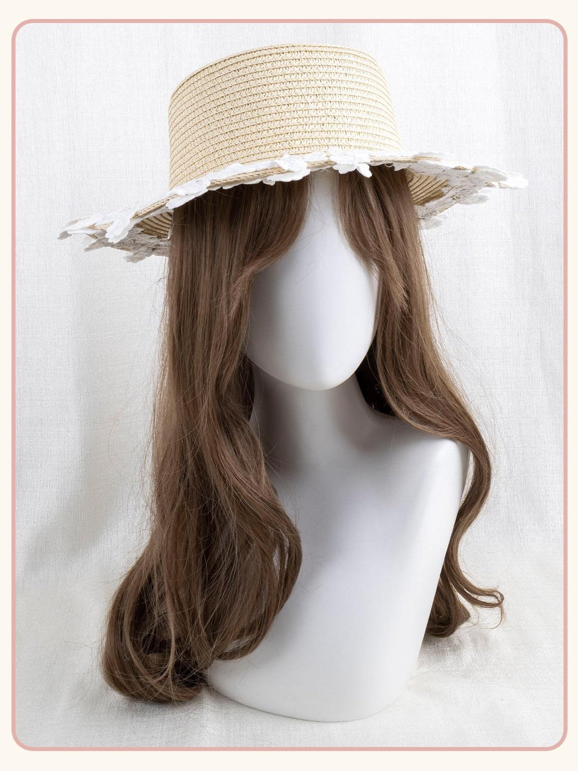 Stardust Rose Vintage Lace Trim Floral Bow Wide Brim Round Top Women's Full Bonnets