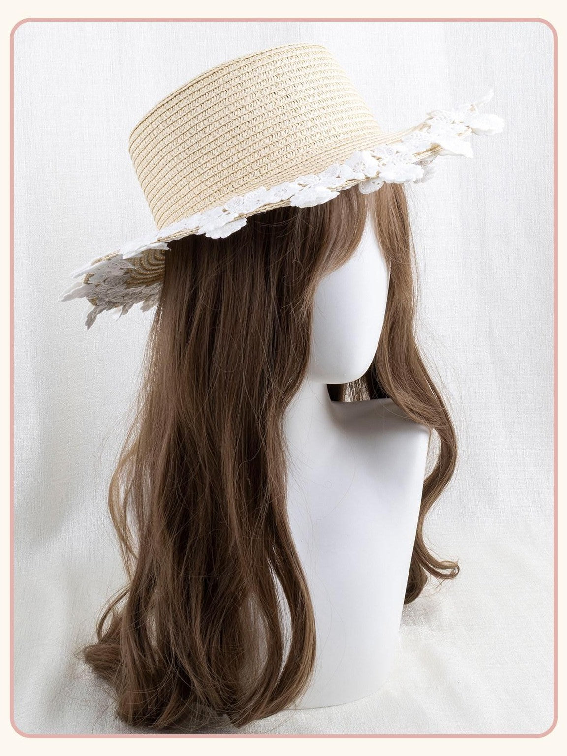 Stardust Rose Vintage Lace Trim Floral Bow Wide Brim Round Top Women's Full Bonnets