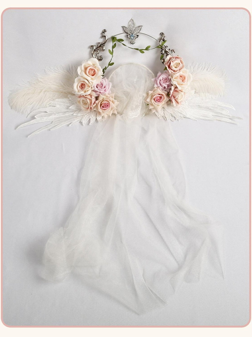 Stardust Rose White Stardust Rose Wings Angel Crown Lolita Bridal Women's Veils