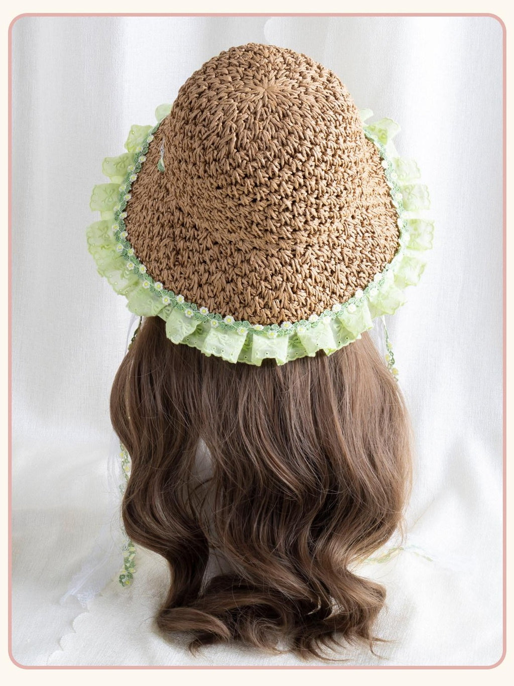 Stardust Rose Wide Brim Floral Lace Trim Lolita Women's Woven Gauze Full Bonnets