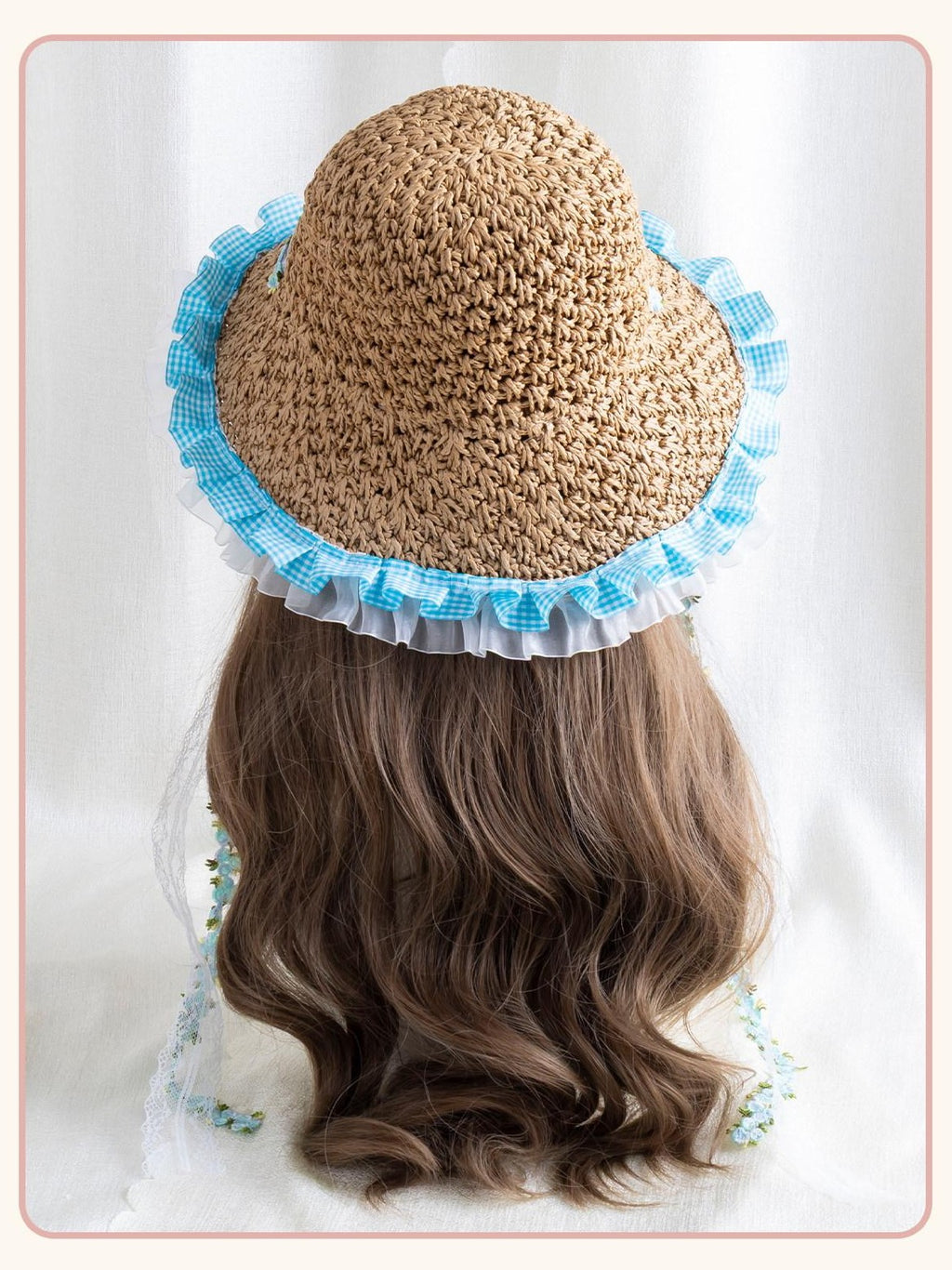 Stardust Rose Wide Brim Floral Lace Trim Lolita Women's Woven Gauze Full Bonnets