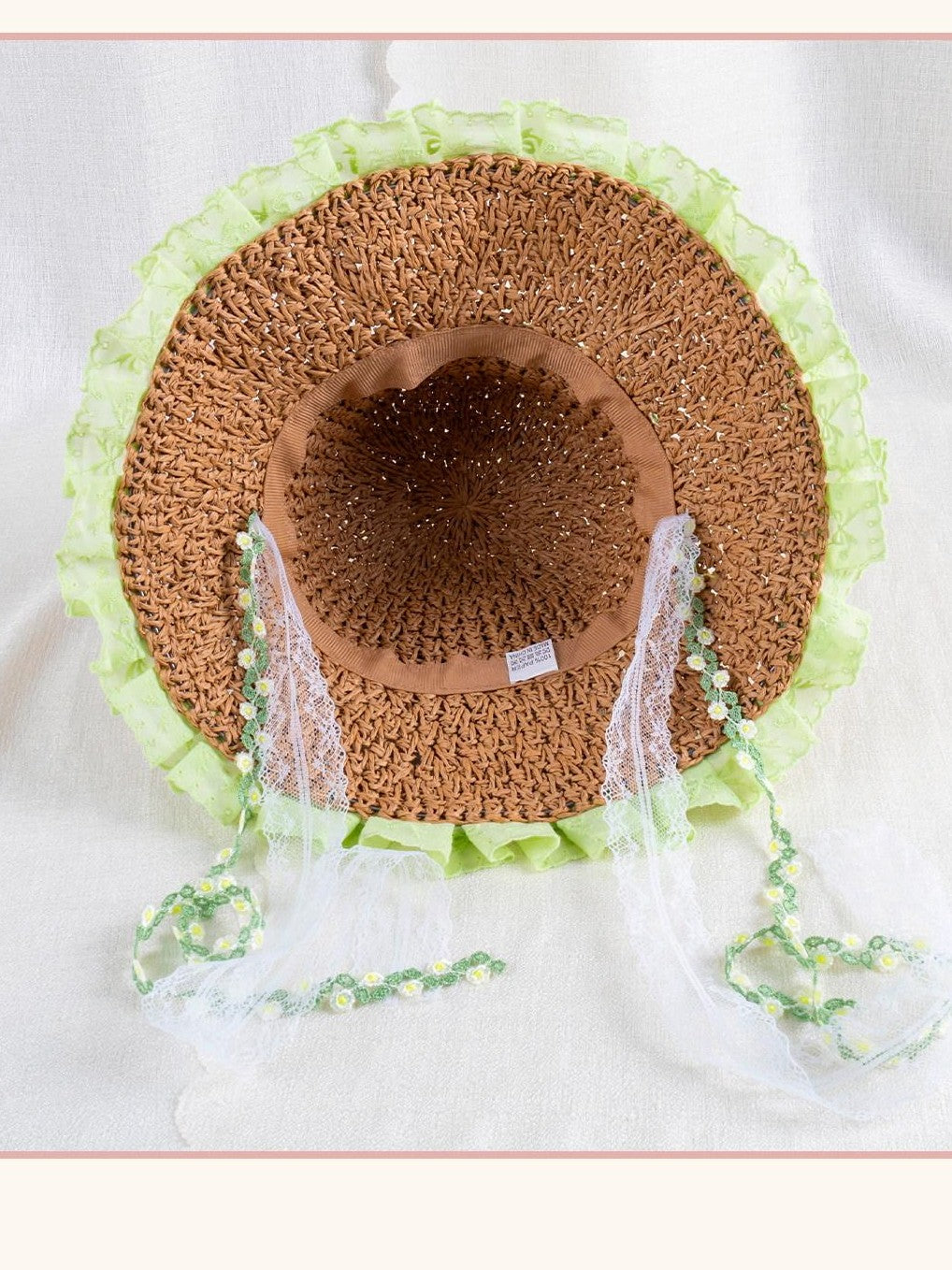 Stardust Rose Wide Brim Floral Lace Trim Lolita Women's Woven Gauze Full Bonnets