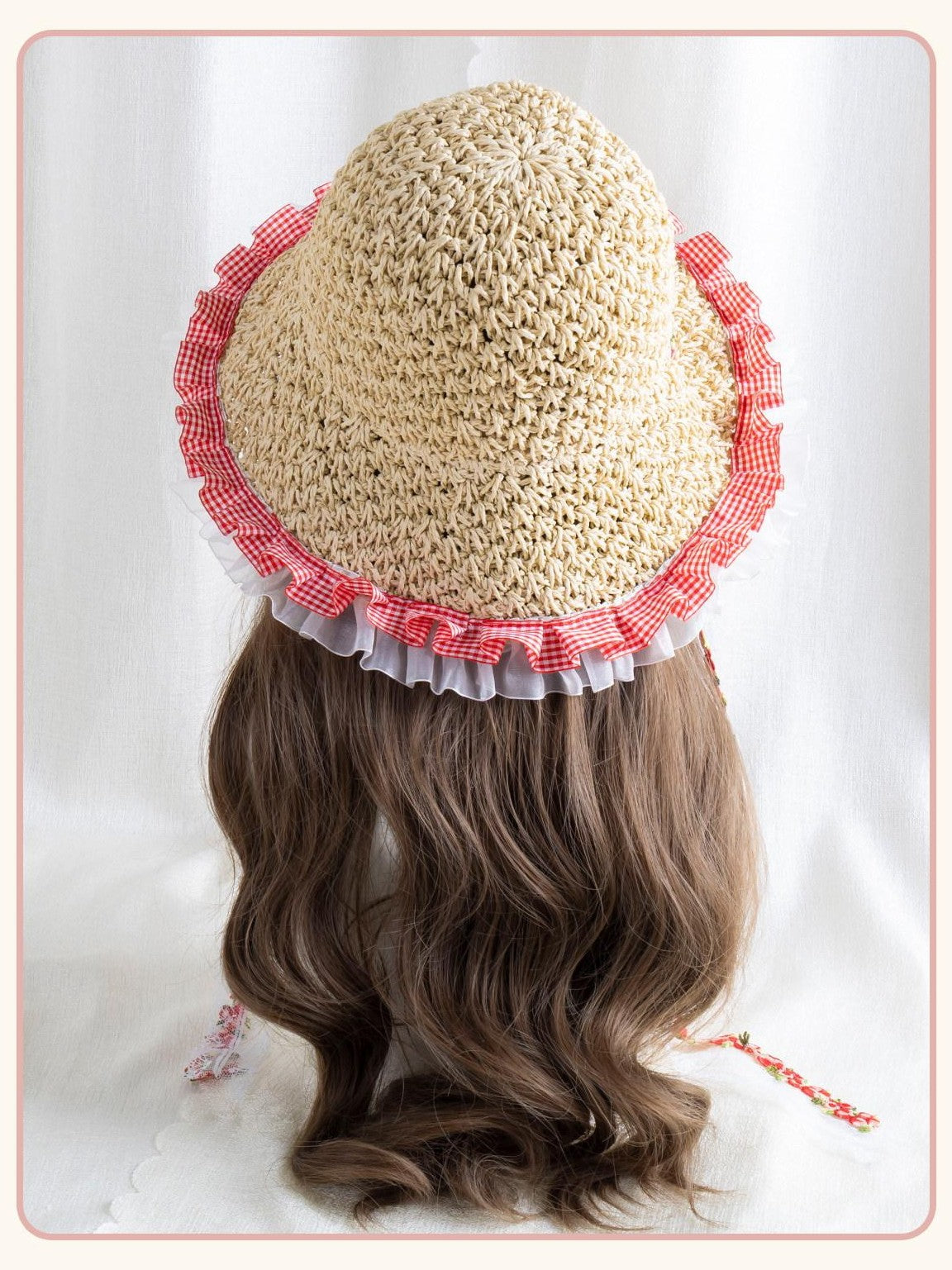 Stardust Rose Wide Brim Floral Lace Trim Lolita Women's Woven Gauze Full Bonnets