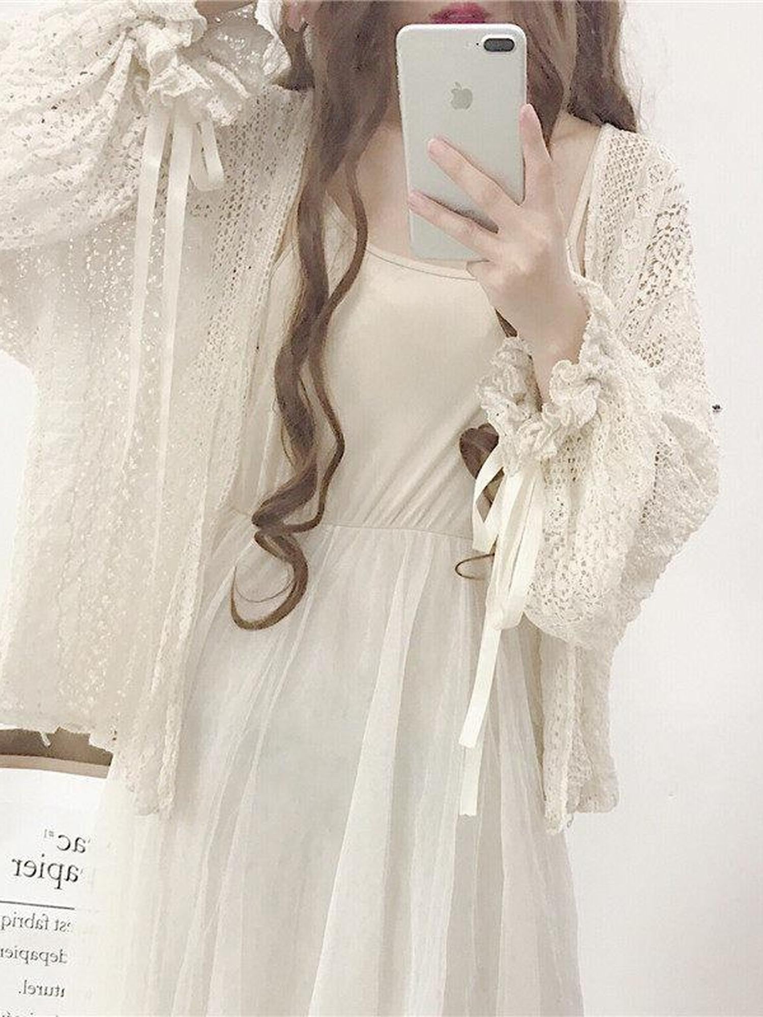 Sugar Girl Apricot Lace V-neck Bell Sleeve Patchwork Women's Polyester Short Cardigans