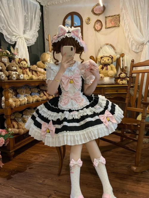 Sugar Girl Apron Back Bow Headband Strap Straight Neckline Women's Jsk / Jumper Skirts