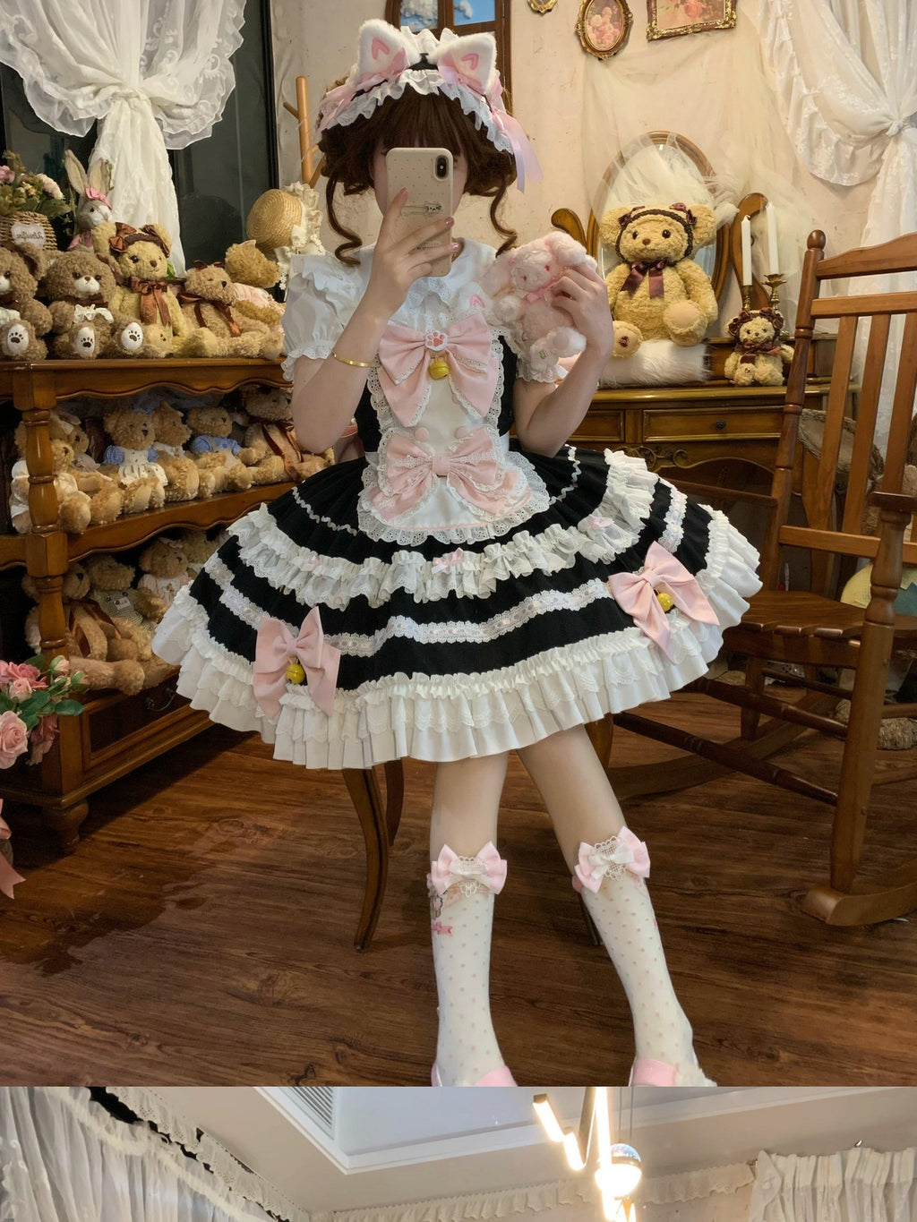 Sugar Girl Apron Back Bow Headband Strap Straight Neckline Women's Jsk / Jumper Skirts