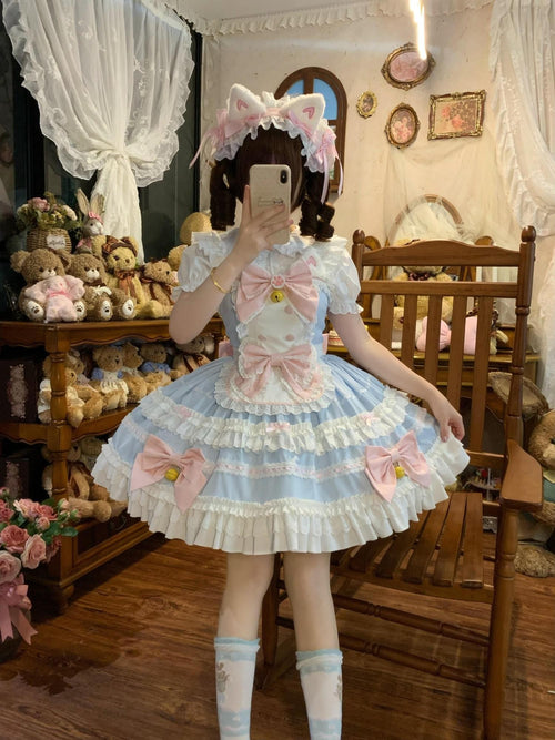 Sugar Girl Apron Back Bow Headband Strap Straight Neckline Women's Jsk / Jumper Skirts