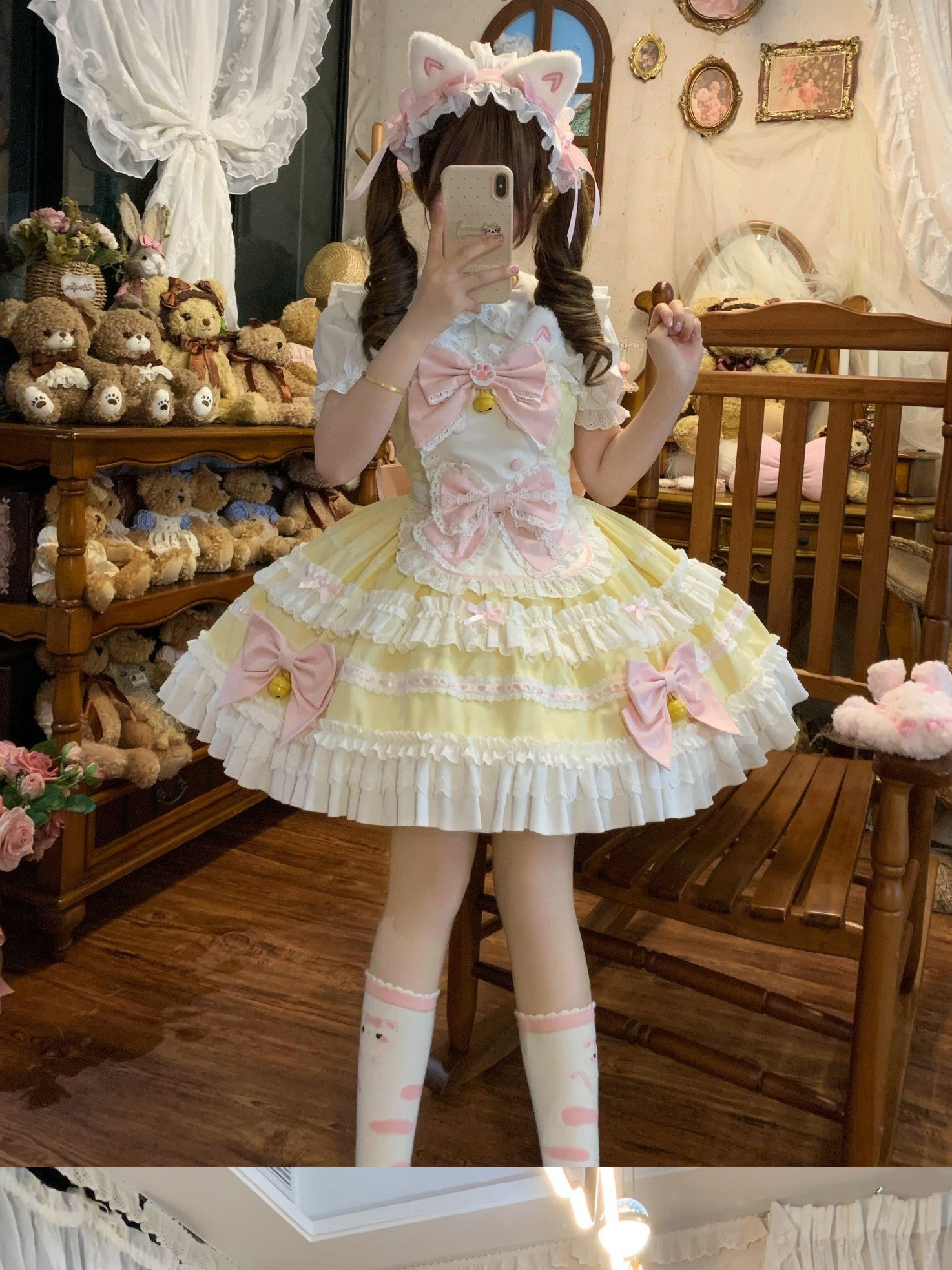 Sugar Girl Apron Back Bow Headband Strap Straight Neckline Women's Jsk / Jumper Skirts