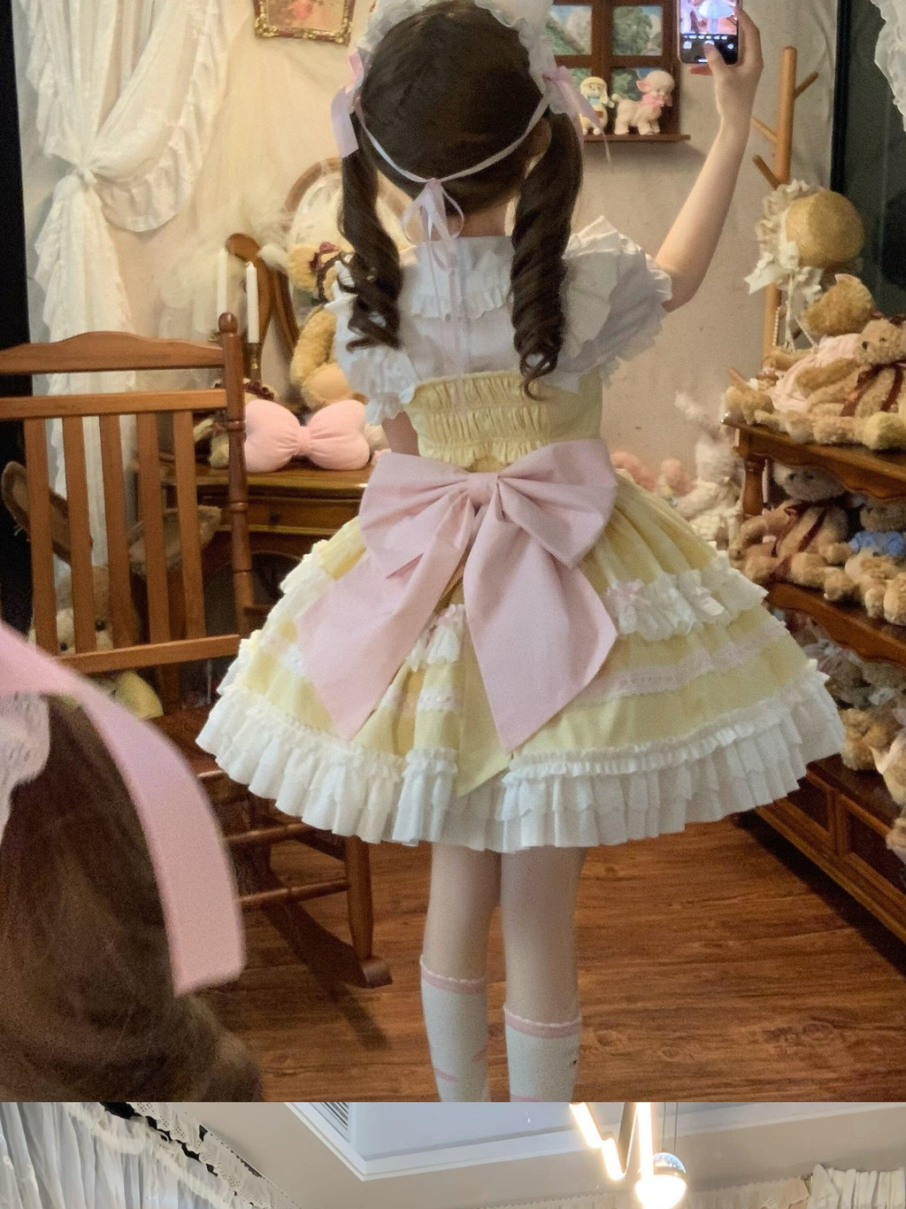 Sugar Girl Apron Back Bow Headband Strap Straight Neckline Women's Jsk / Jumper Skirts