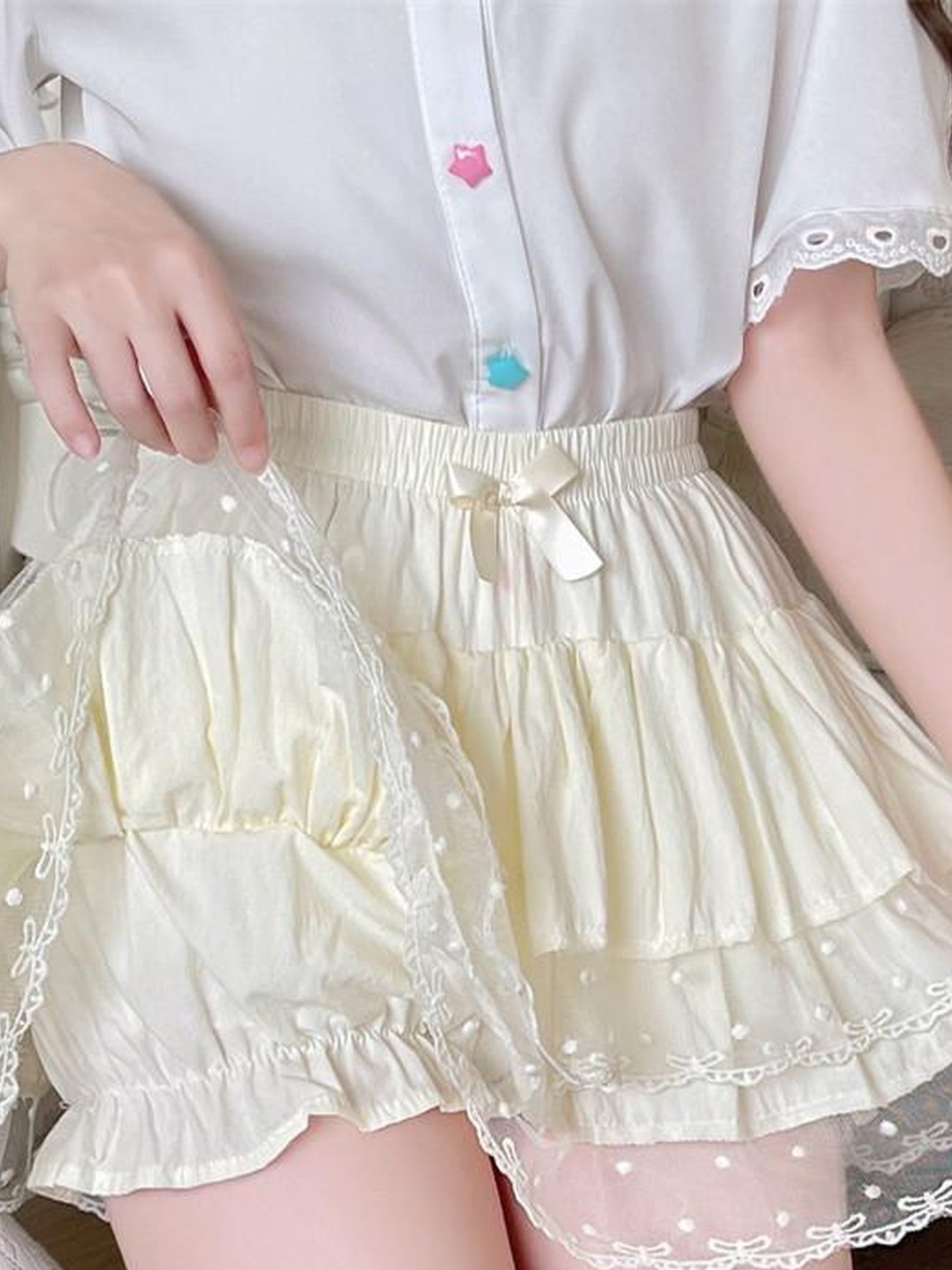 Sugar Girl Ballet Inspired Lace Trim High Waist Puff Women's Lace Skirts