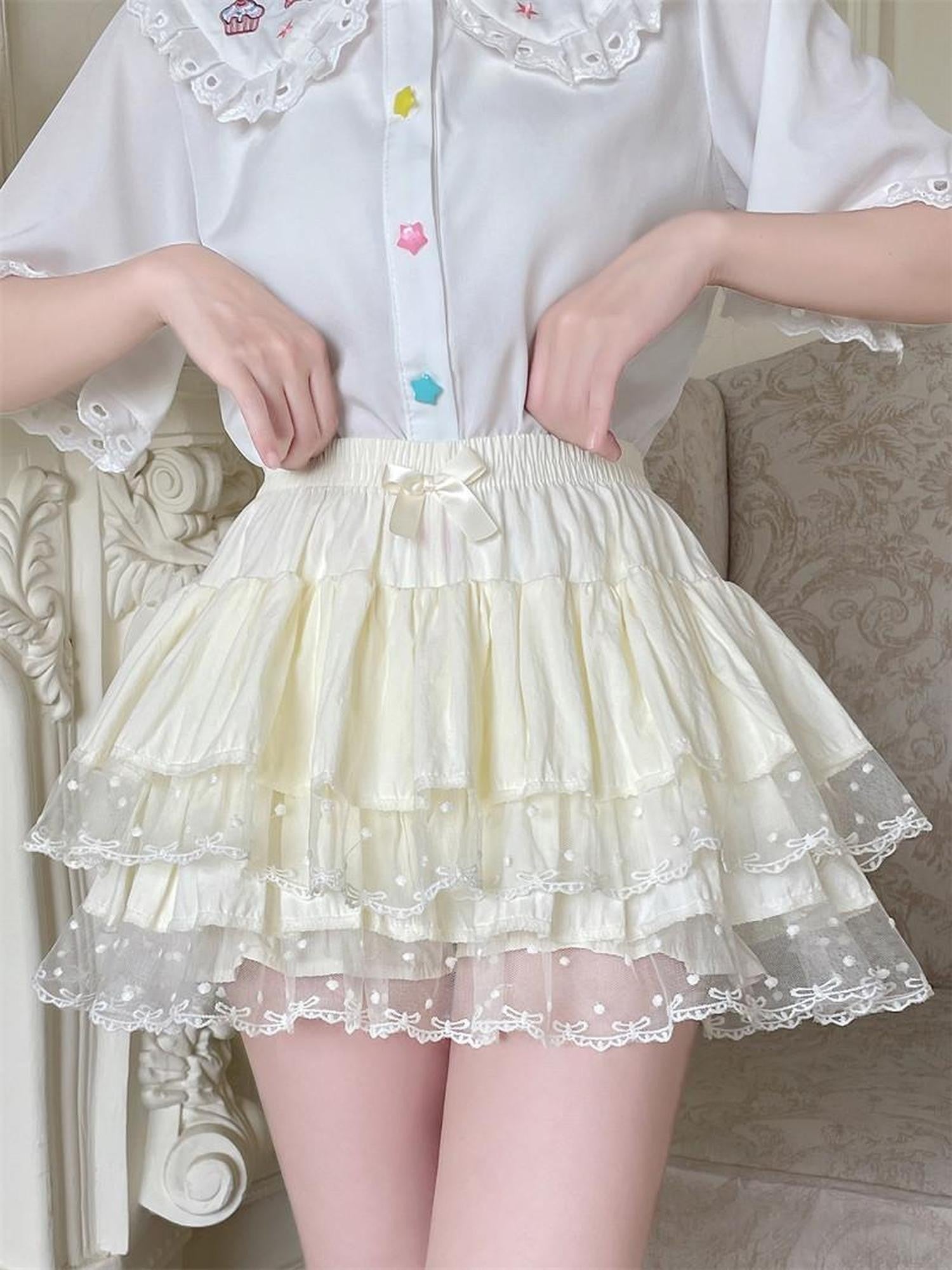 Sugar Girl Ballet Inspired Lace Trim High Waist Puff Women's Lace Skirts