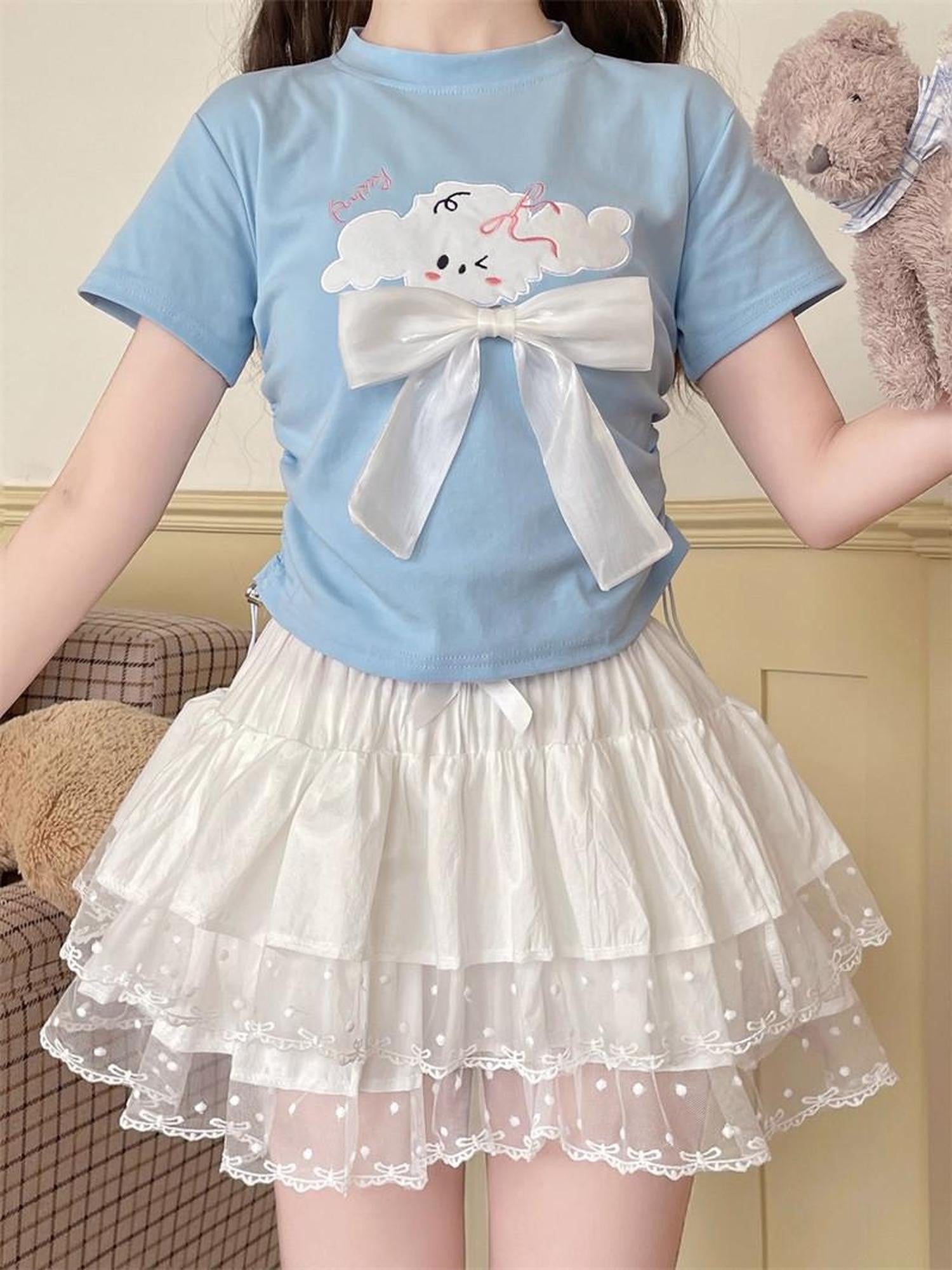 Sugar Girl Ballet Inspired Lace Trim High Waist Puff Women's Lace Skirts
