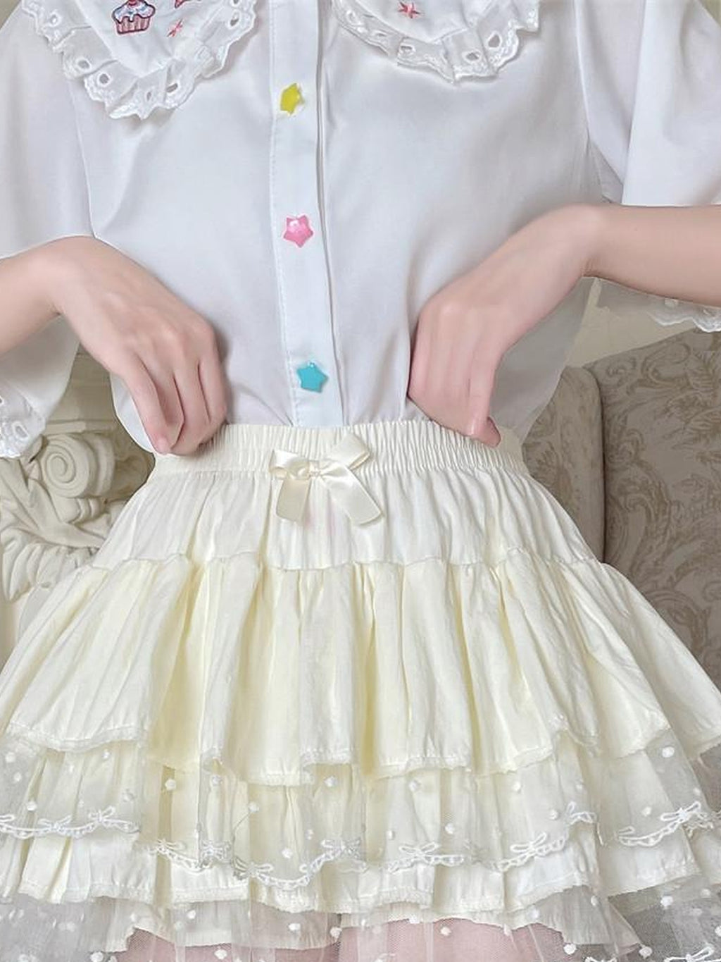 Sugar Girl Ballet Inspired Lace Trim High Waist Puff Women's Lace Skirts