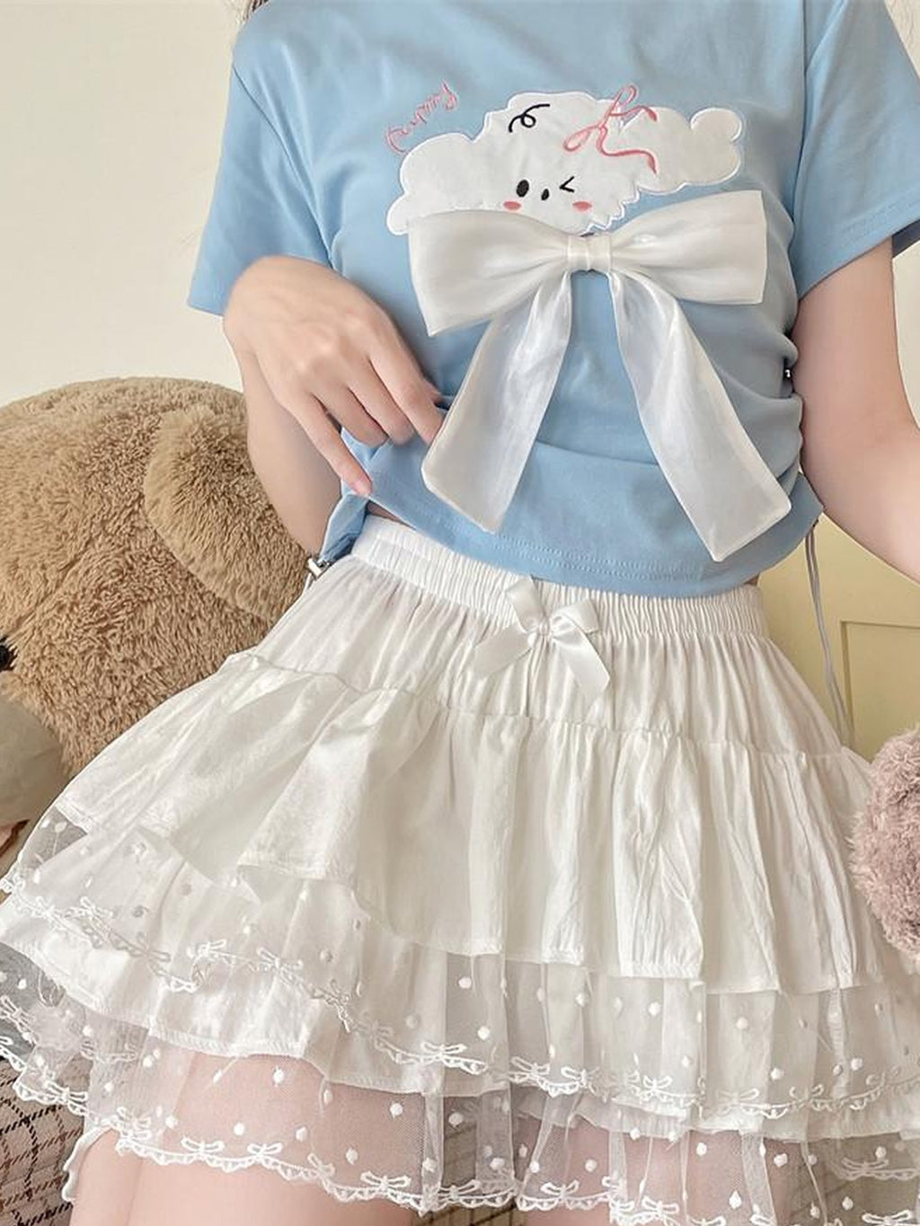 Sugar Girl Ballet Inspired Lace Trim High Waist Puff Women's Lace Skirts