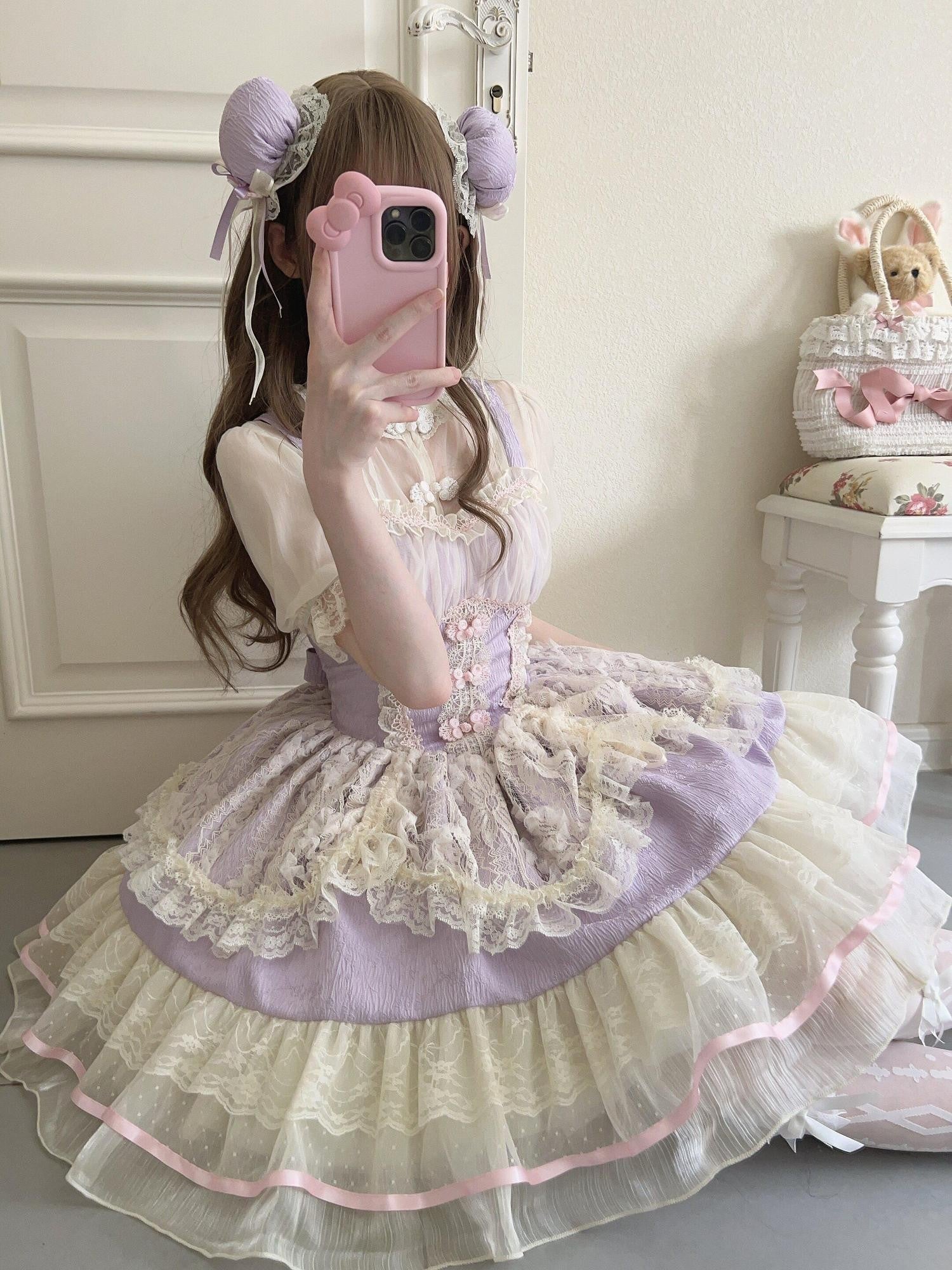 Sugar Girl Ballet Lolita Spaghetti Strap High Waist Women's Chiffon Jsk / Jumper Skirts