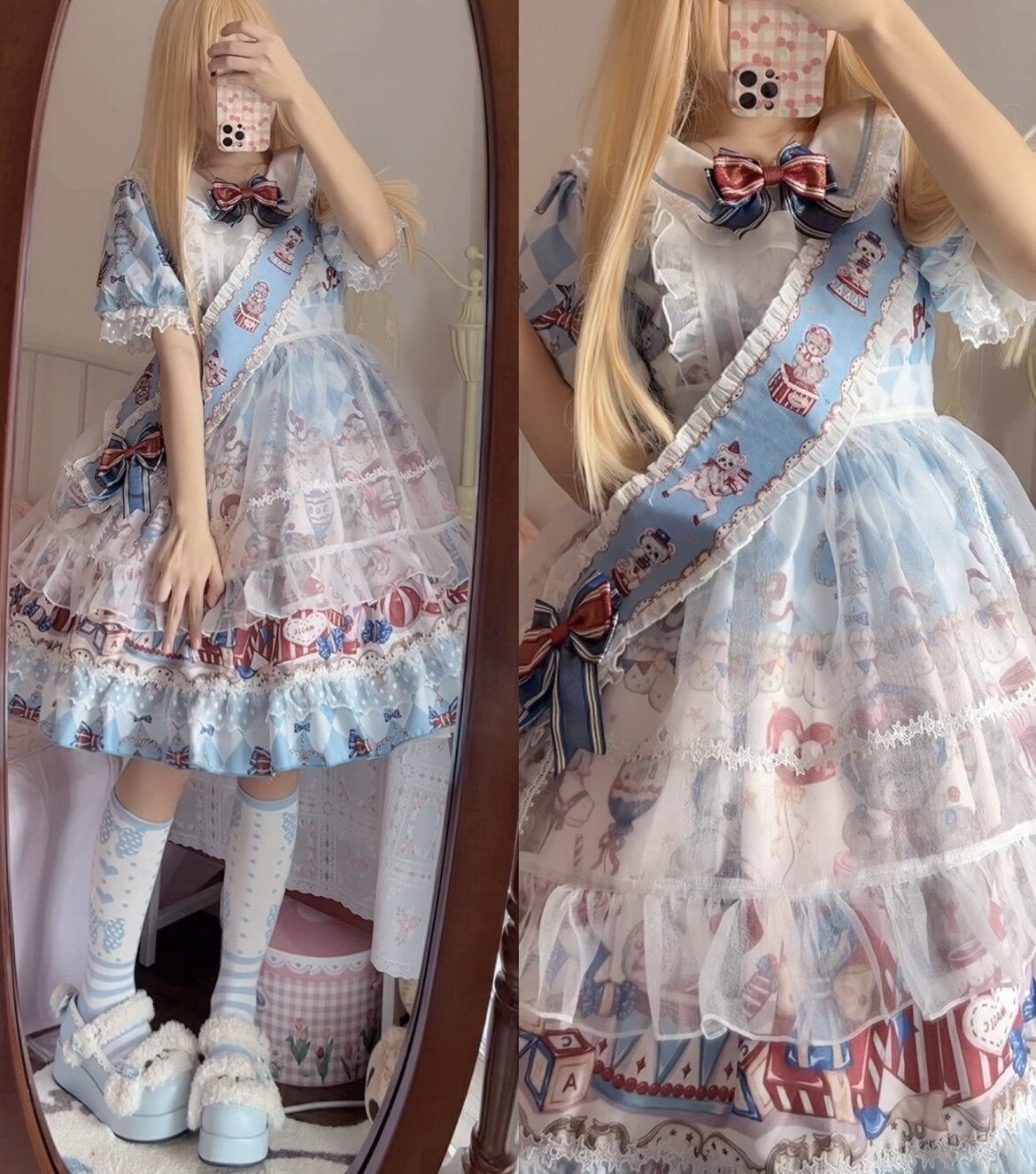 Sugar_Girl_Bear_Print_Sailor_Collar_Lolita_Princess_A_Line_Women's_Short_Sleeve_Op_668138392594_MISSTT