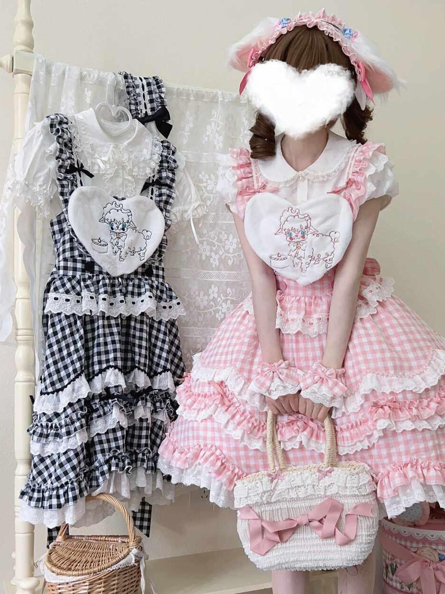 Sugar Girl Black Pink Green Back Bow Spaghetti Strap Lolita Women's Jsk / Jumper Skirts