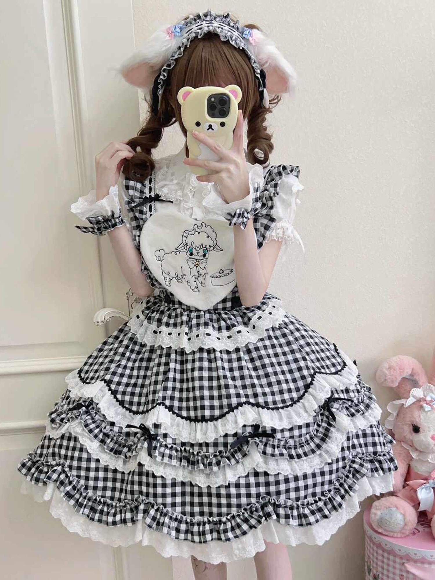Sugar Girl Black Pink Green Back Bow Spaghetti Strap Lolita Women's Jsk / Jumper Skirts