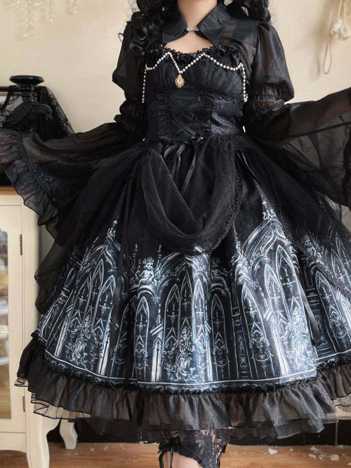Sugar Girl Cathedral Dark Gothic Lolita Black Capelet Women's Jsk / Jumper Skirts