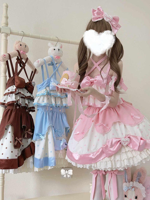 Sugar Girl Cream Tiered Strappy Lolita Back Bow Women's Jsk / Jumper Skirts