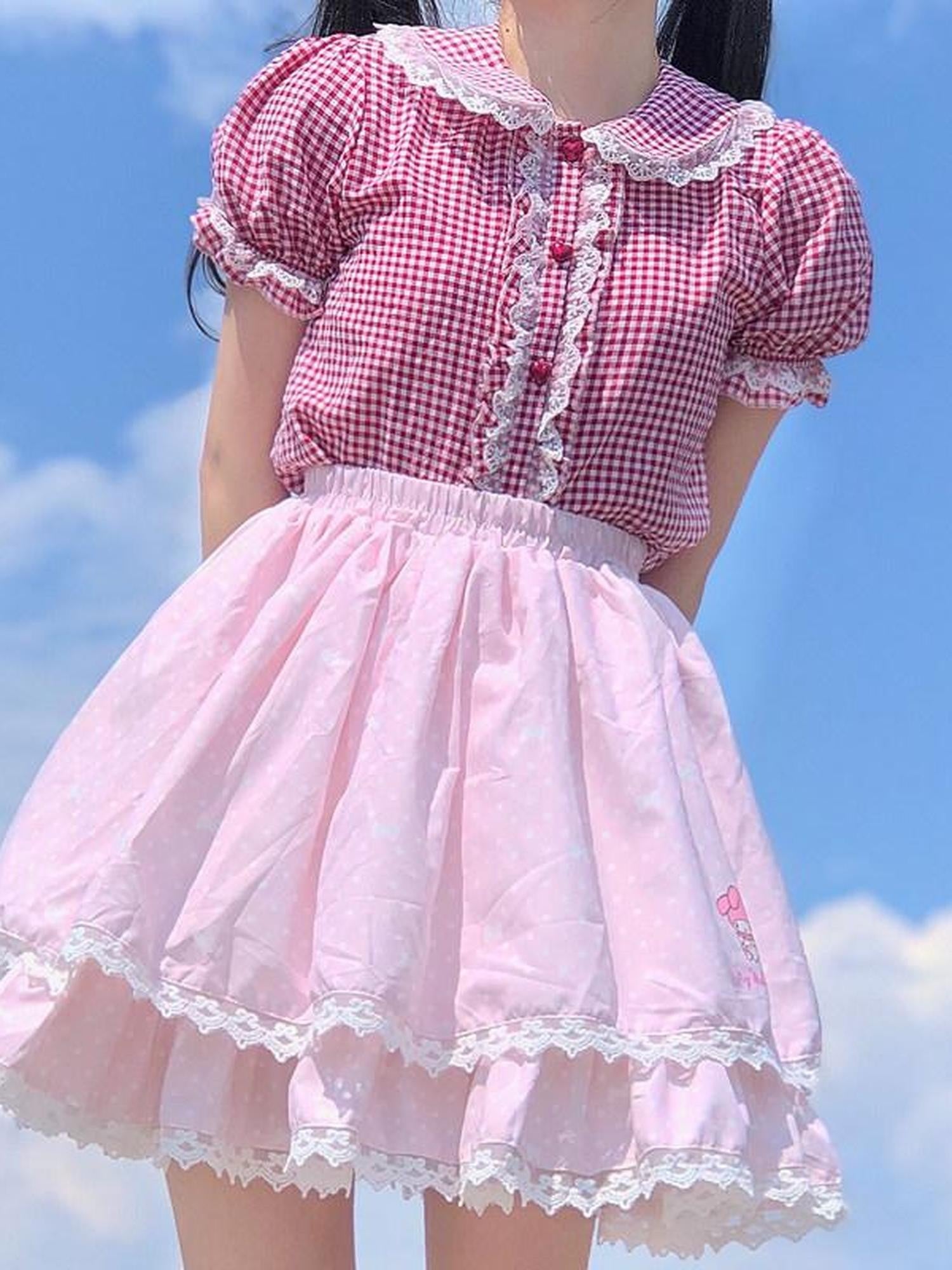 Sugar Girl Cute Japanese Lolita Plaid Student Women's Short Sleeve Blouses