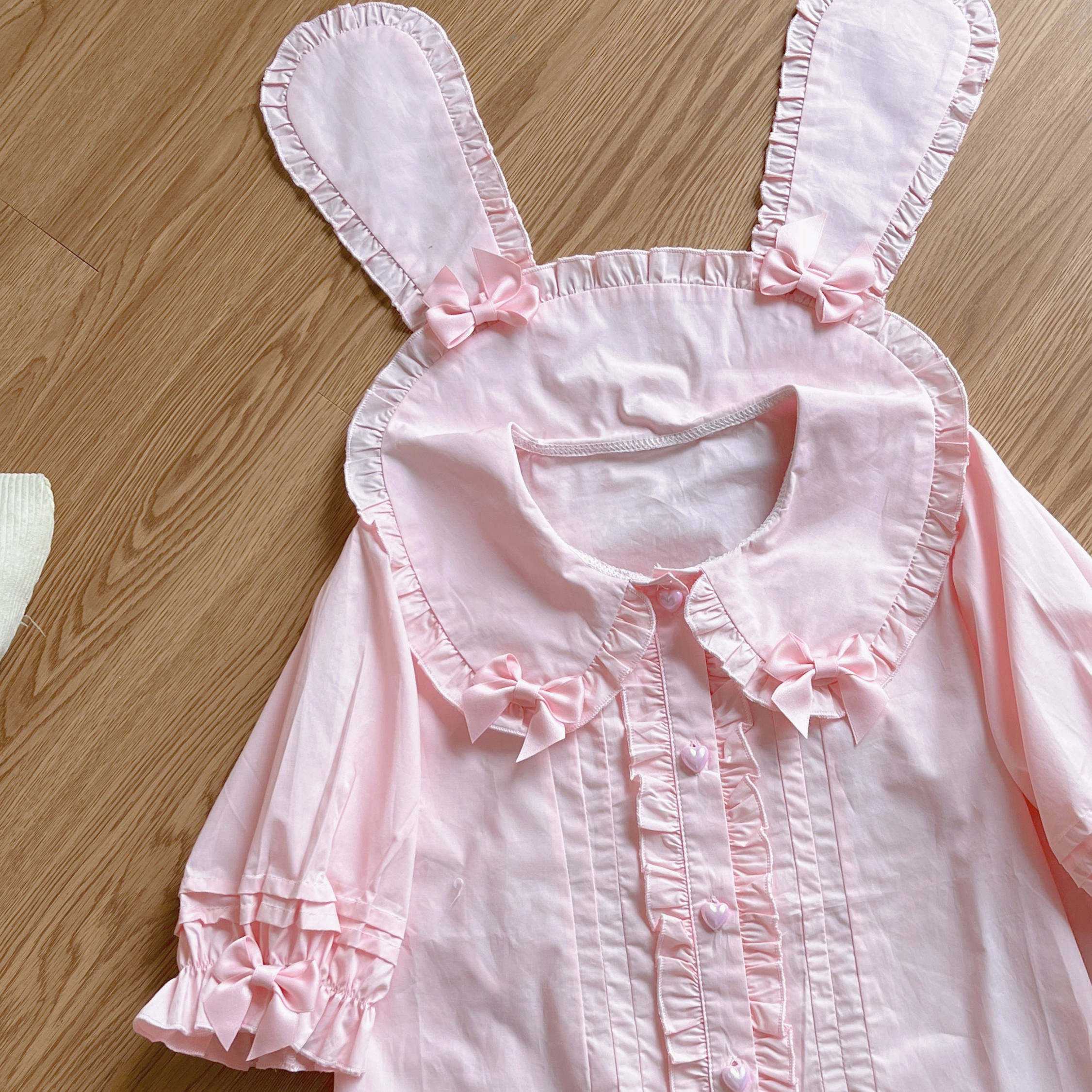 Sugar_Girl_Cute_Lolita_Rabbit_Bow_Princess_Sleeves_Buttoned_Women's_Short_Sleeve_Blouses_723144047715_MISSTT