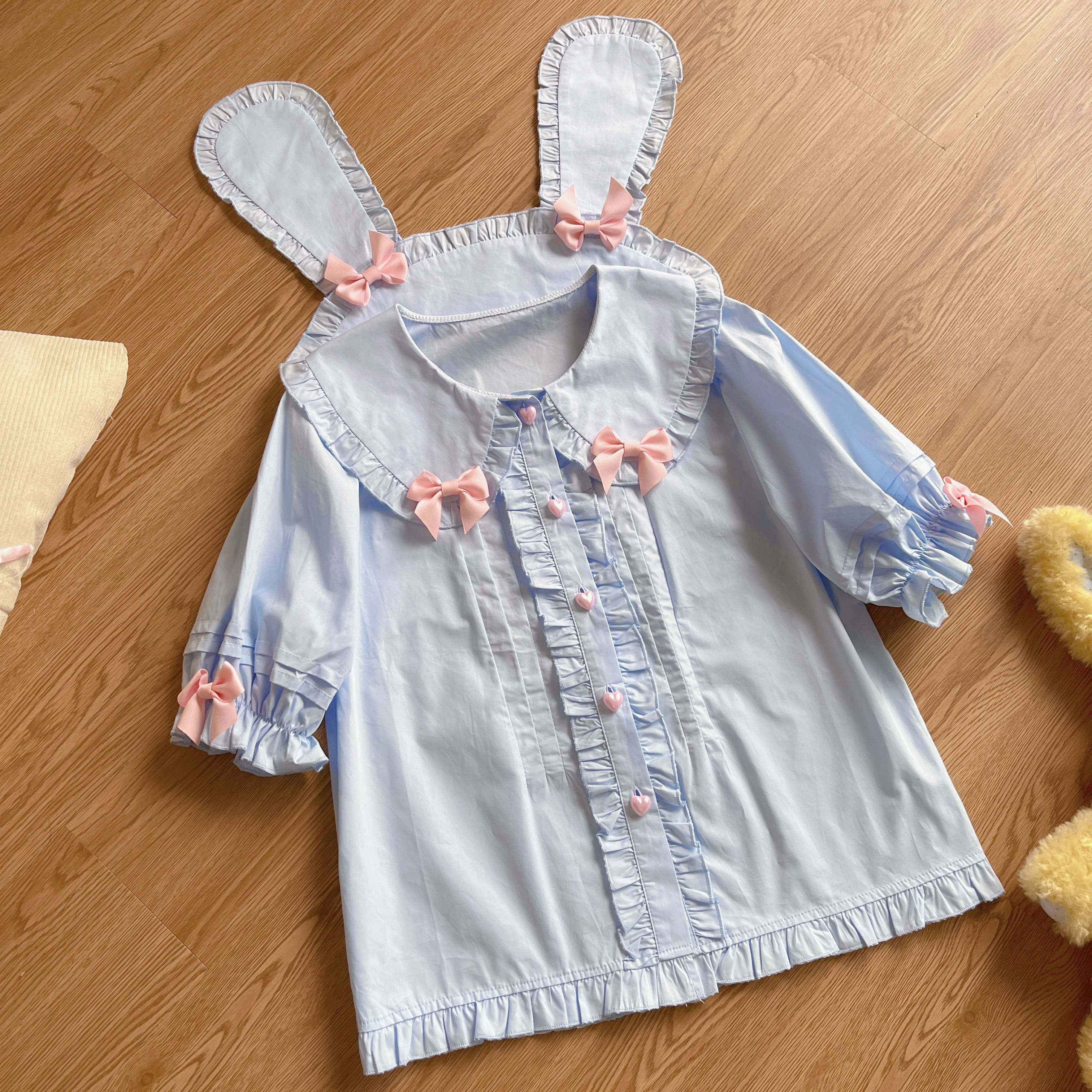 Sugar_Girl_Cute_Lolita_Rabbit_Bow_Princess_Sleeves_Buttoned_Women's_Short_Sleeve_Blouses_723144047715_MISSTT