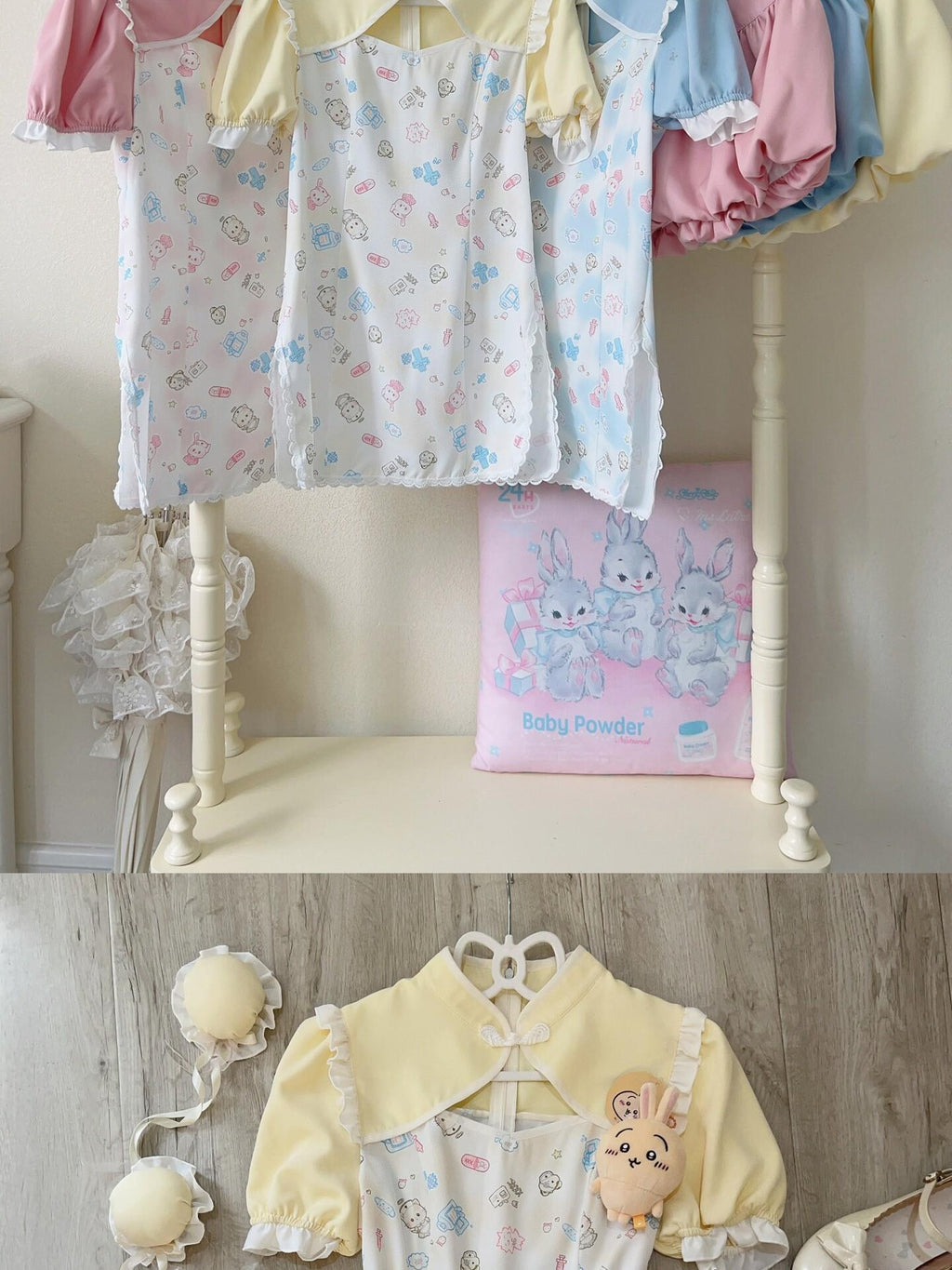 Sugar Girl Cute Pet Print Cheongsam Apron Set With Ruffle Bloomers Women's Short Sleeve Op