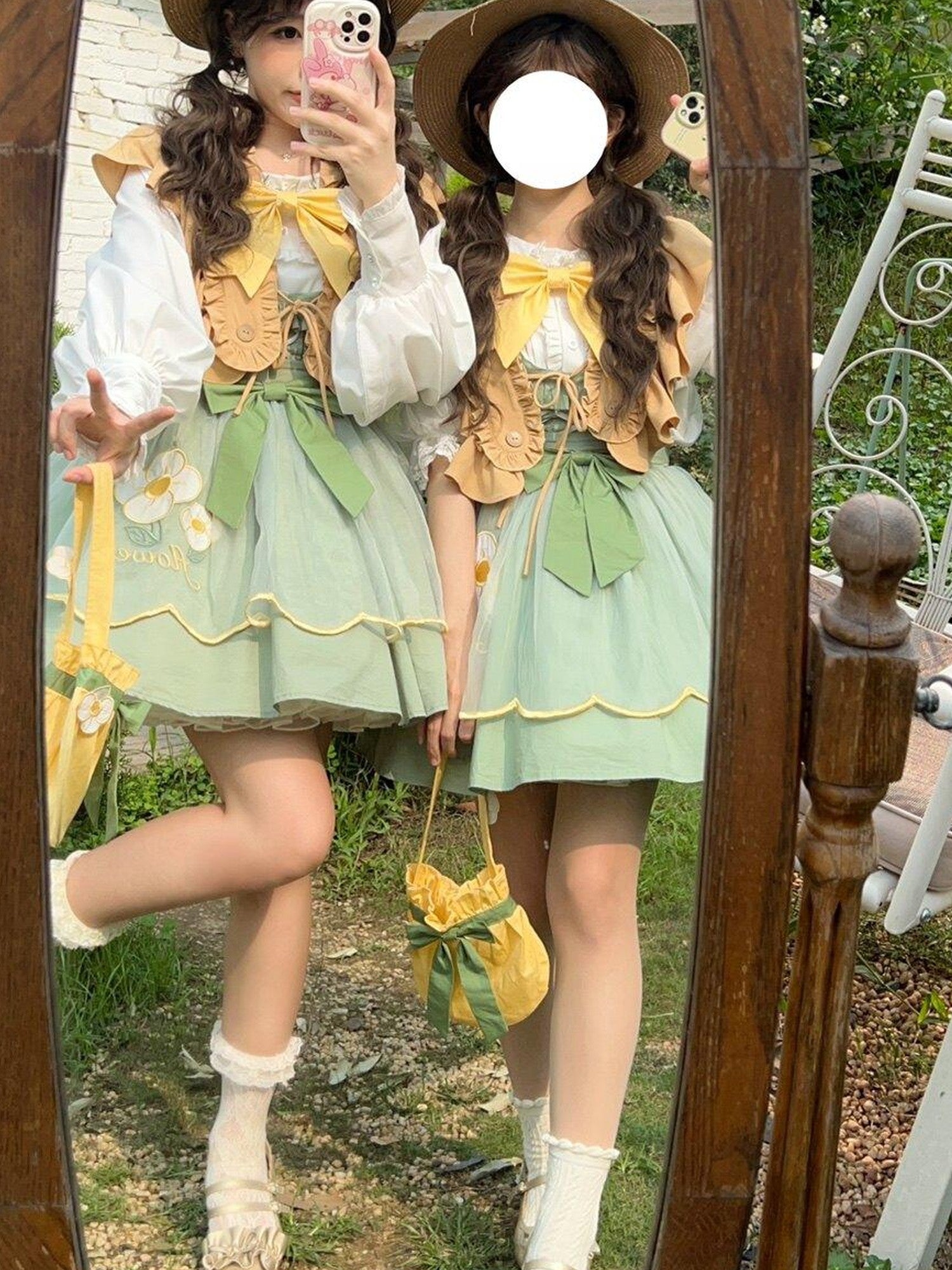 Sugar Girl Ditsy Floral Bow Strappy High Waist A Line Women's Polyester Skirt Sets
