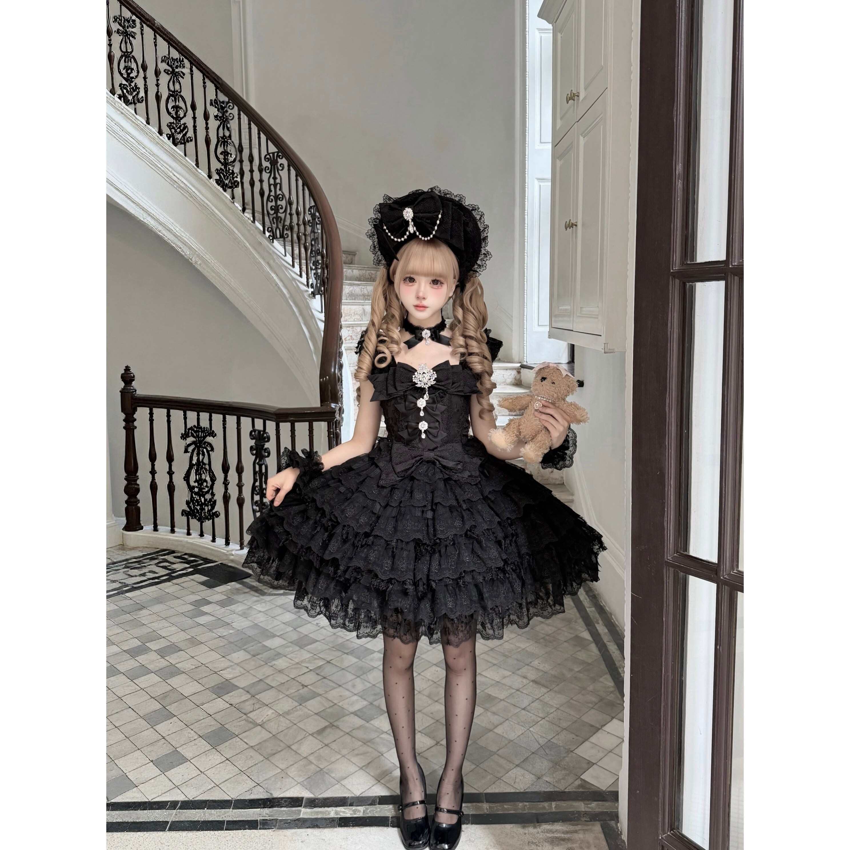 Sugar_Girl_Floral_Off_Shoulder_Puff_Skirt_Back_Bow_Lolita_Women's_Jsk_/_Jumper_Skirts_990528938340_MISSTT