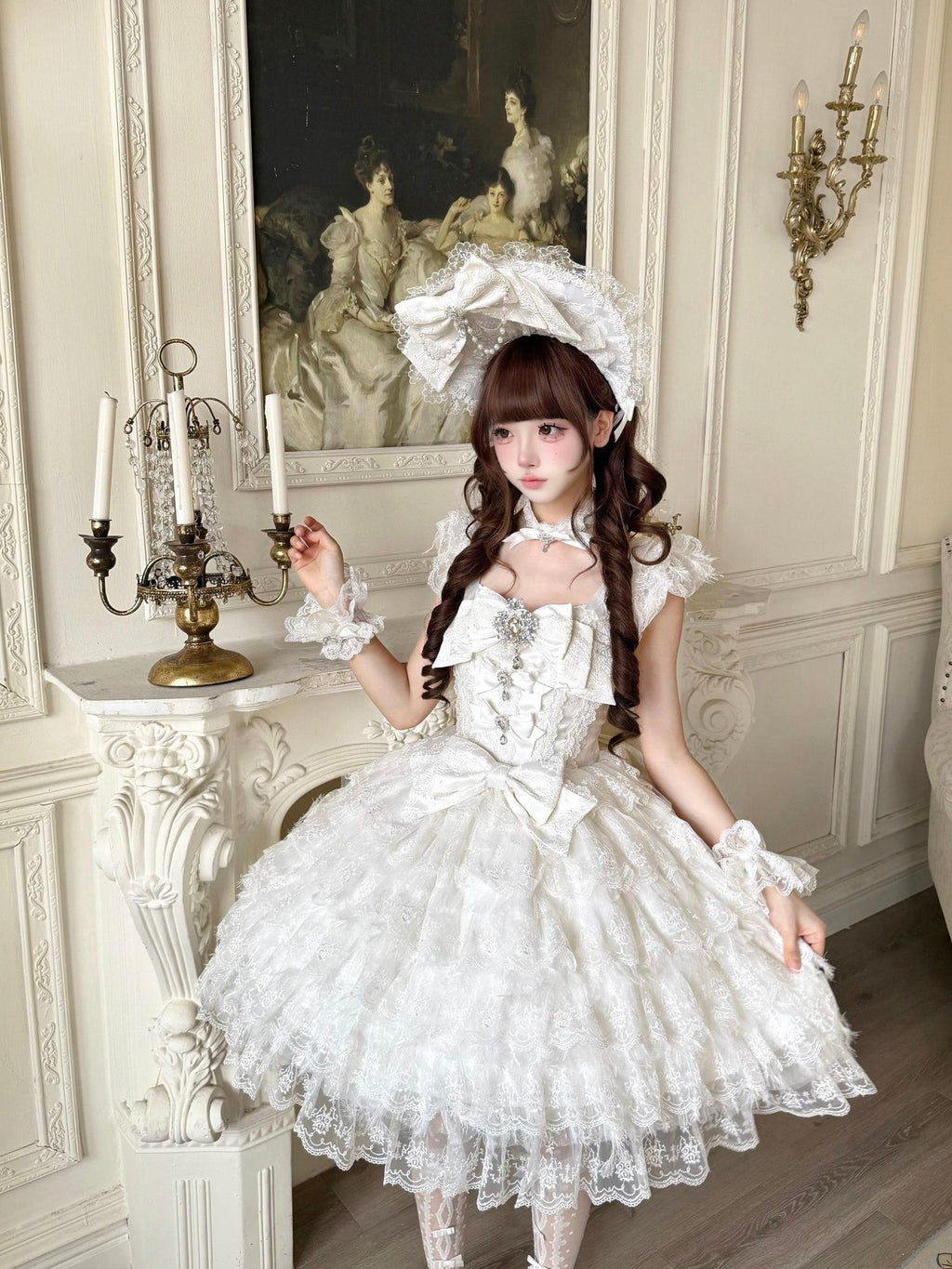 Sugar Girl Floral Off Shoulder Puff Skirt Back Bow Lolita Women's Jsk / Jumper Skirts