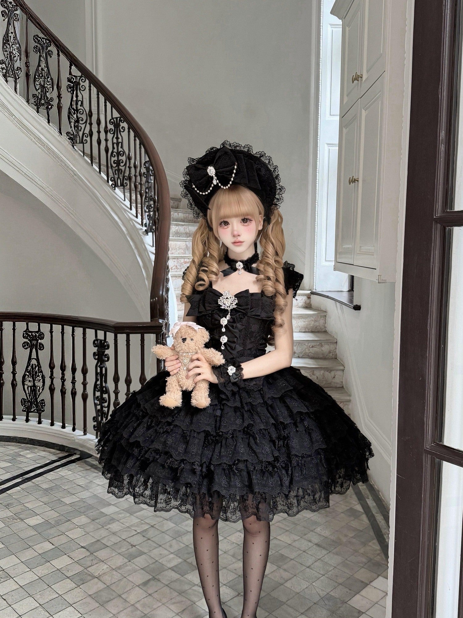 Sugar Girl Floral Off Shoulder Puff Skirt Back Bow Lolita Women's Jsk / Jumper Skirts