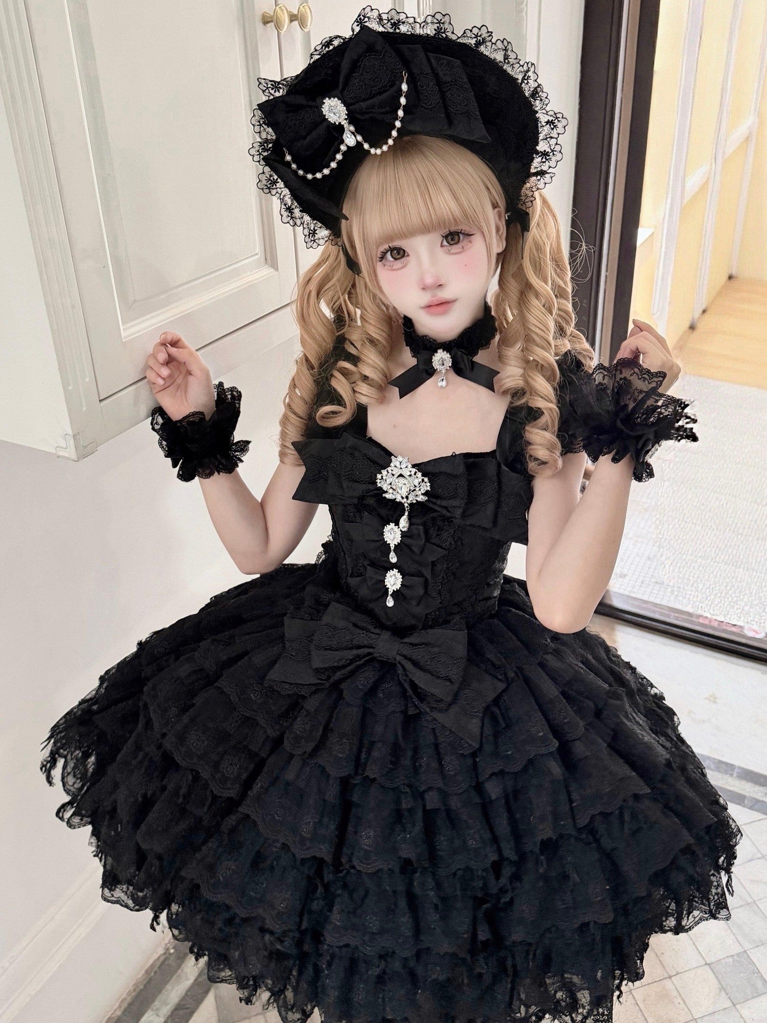Sugar Girl Floral Off Shoulder Puff Skirt Back Bow Lolita Women's Jsk / Jumper Skirts