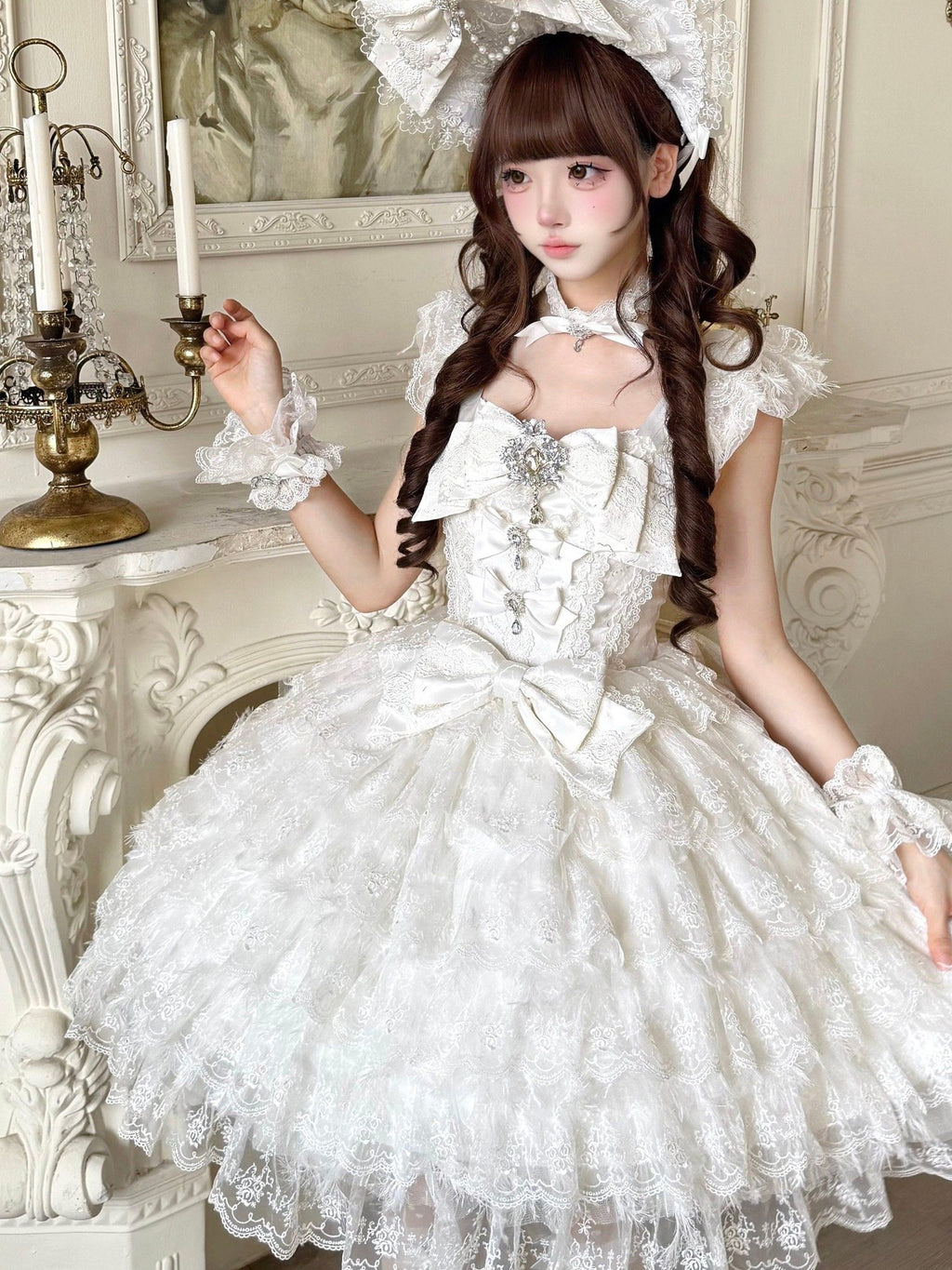 Sugar Girl Floral Off Shoulder Puff Skirt Back Bow Lolita Women's Jsk / Jumper Skirts
