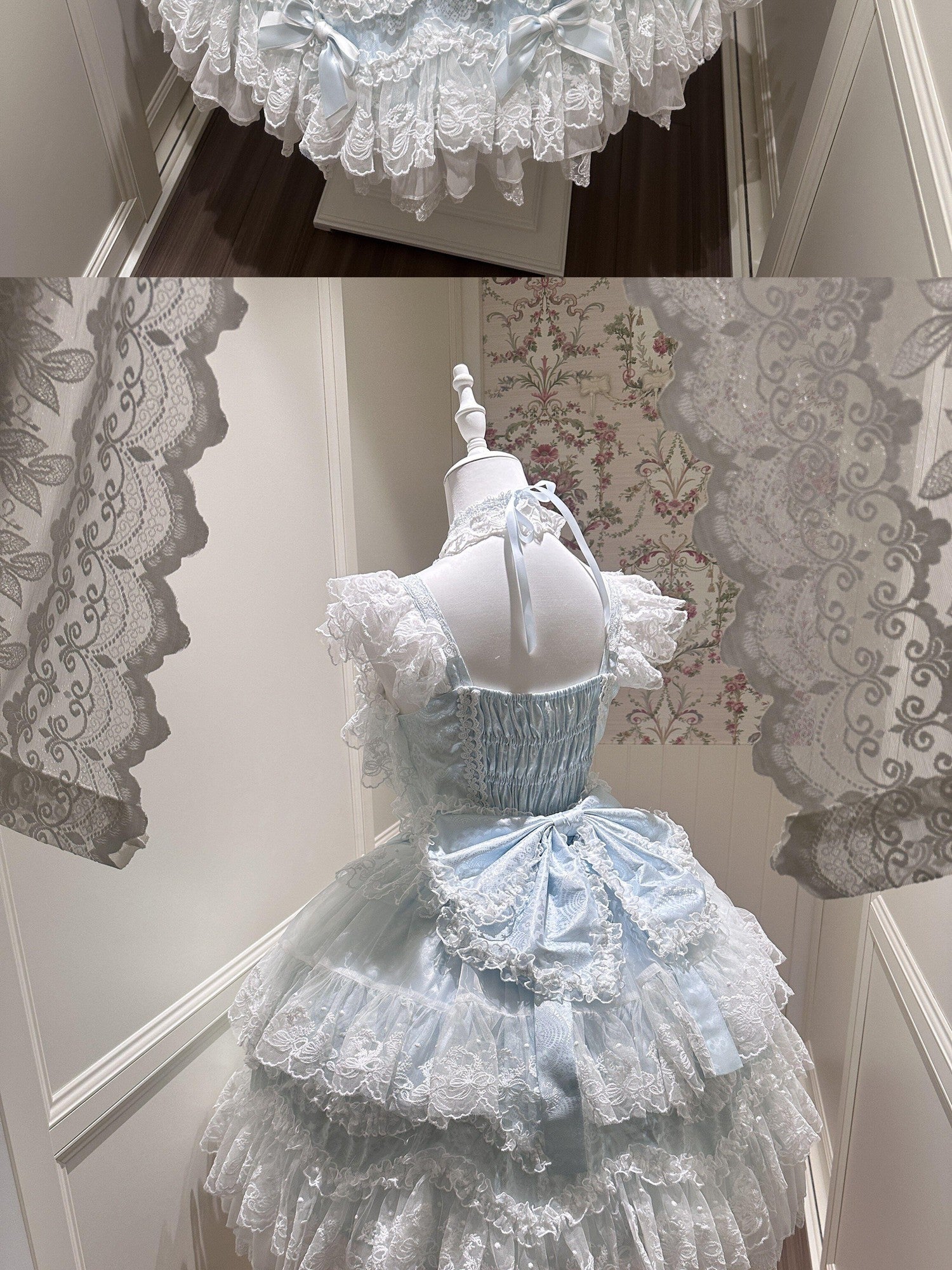Sugar Girl Floral Strappy Back Bow Straight Neck Princess Women's Jsk / Jumper Skirts
