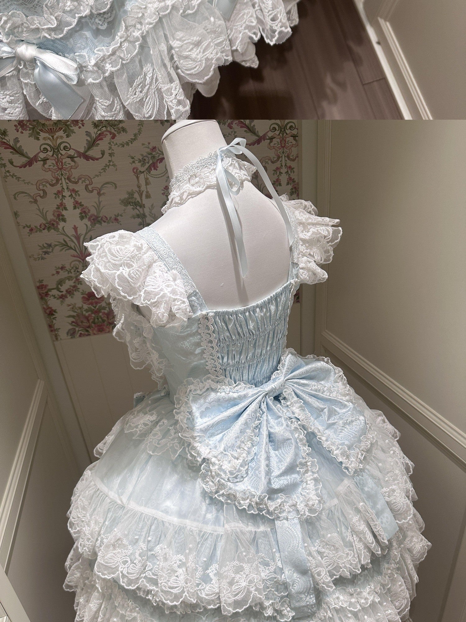 Sugar Girl Floral Strappy Back Bow Straight Neck Princess Women's Jsk / Jumper Skirts