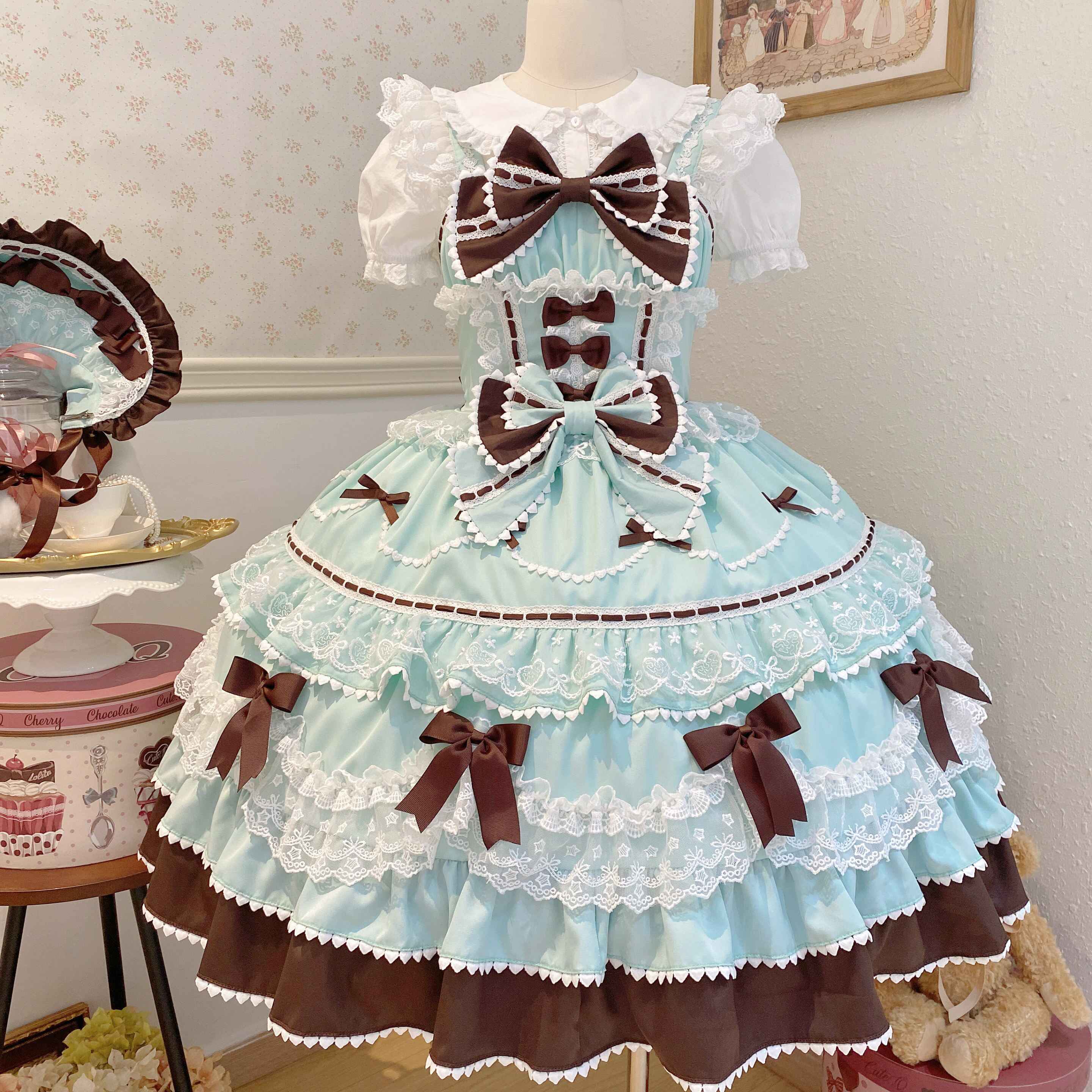Sugar_Girl_Fondant_Cake_Print_Back_Bow_Lolita_A_Line_Strap_Women's_Jsk_/_Jumper_Skirts_899296568272_MISSTT