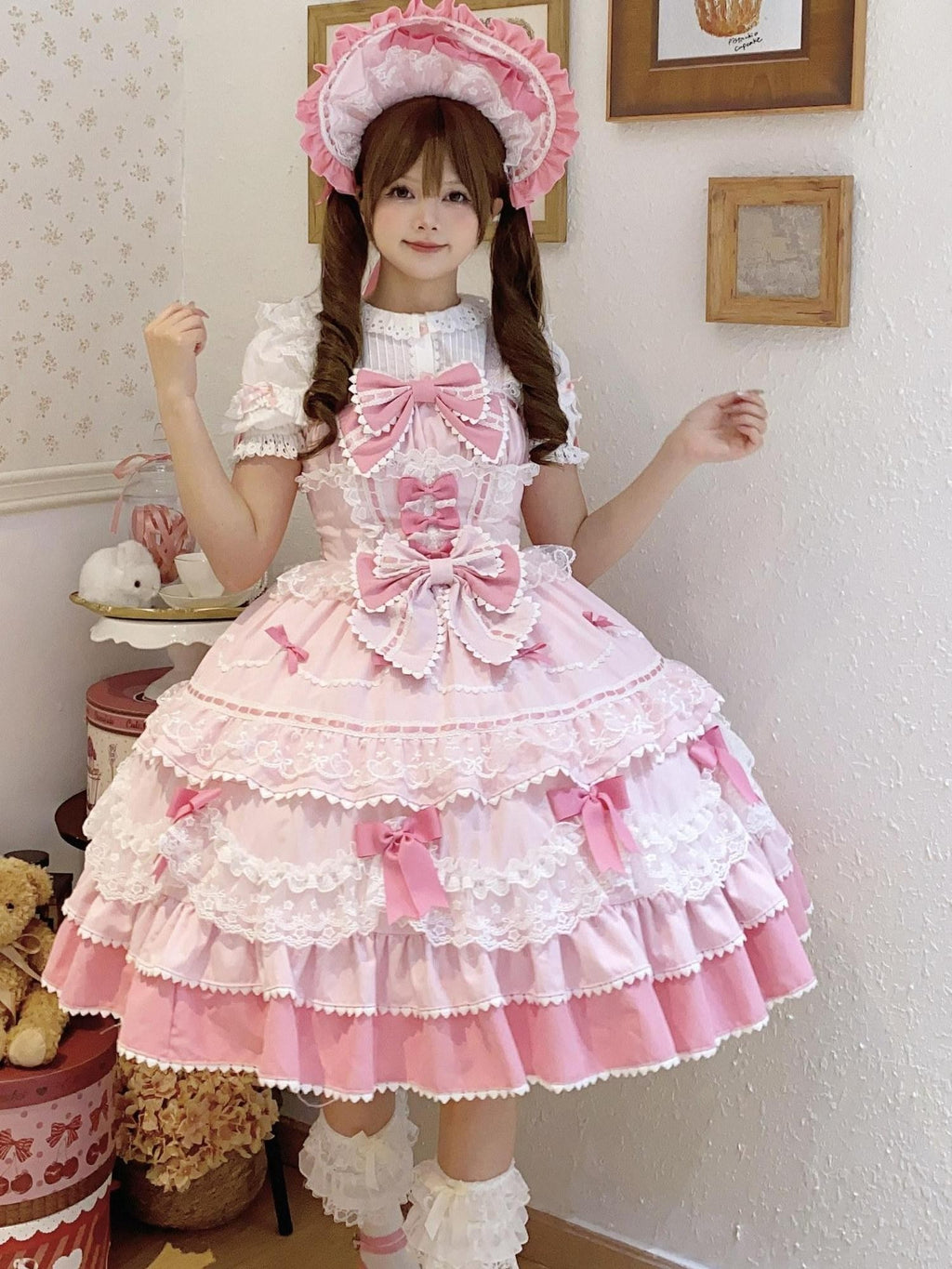 Sugar Girl Fondant Cake Print Back Bow Lolita A Line Strap Women's Jsk / Jumper Skirts