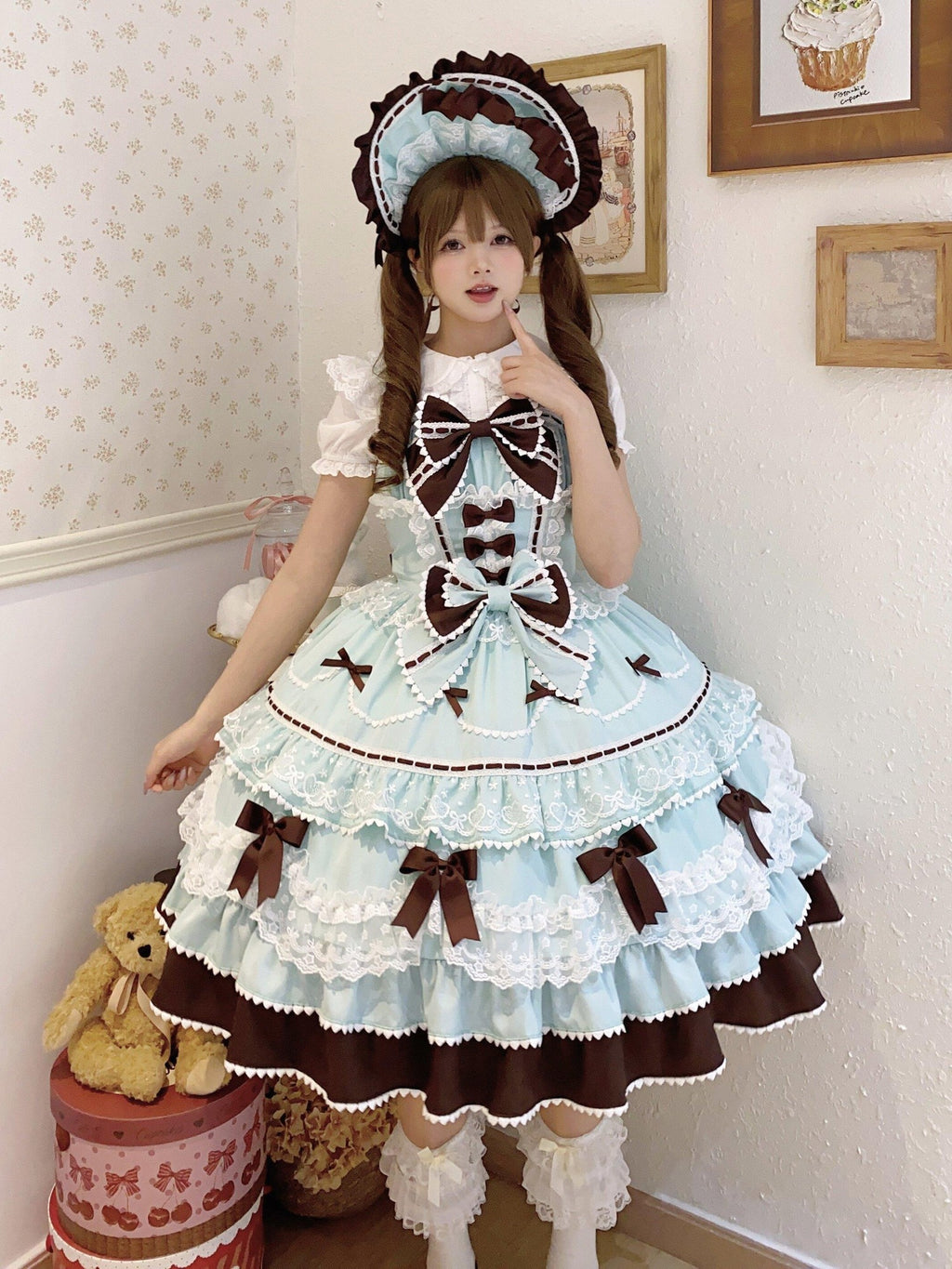 Sugar Girl Fondant Cake Print Back Bow Lolita A Line Strap Women's Jsk / Jumper Skirts