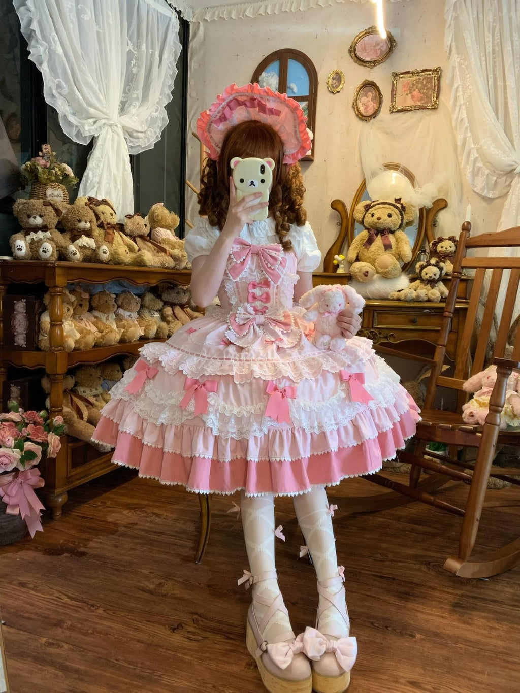 Sugar Girl Fondant Cake Print Back Bow Strappy Lolita Women's Jsk / Jumper Skirts