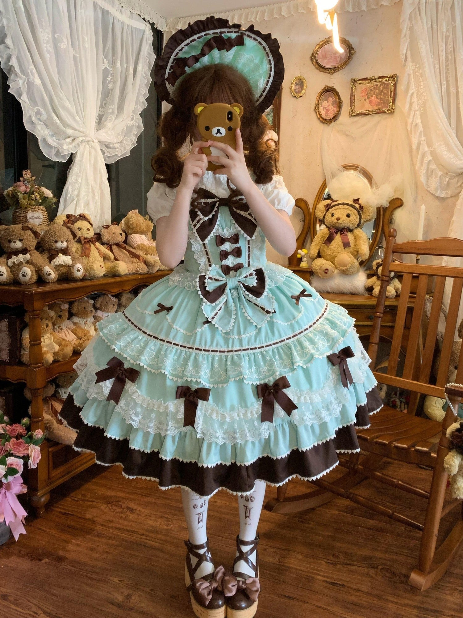 Sugar Girl Fondant Cake Print Back Bow Strappy Lolita Women's Jsk / Jumper Skirts