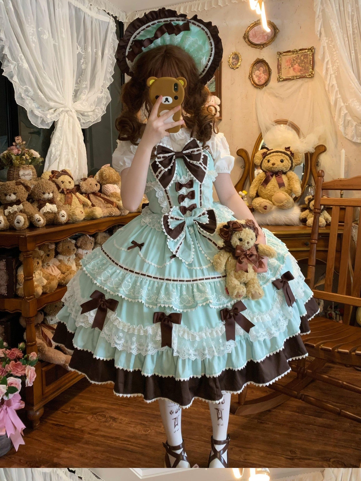 Sugar Girl Fondant Cake Print Back Bow Strappy Lolita Women's Jsk / Jumper Skirts