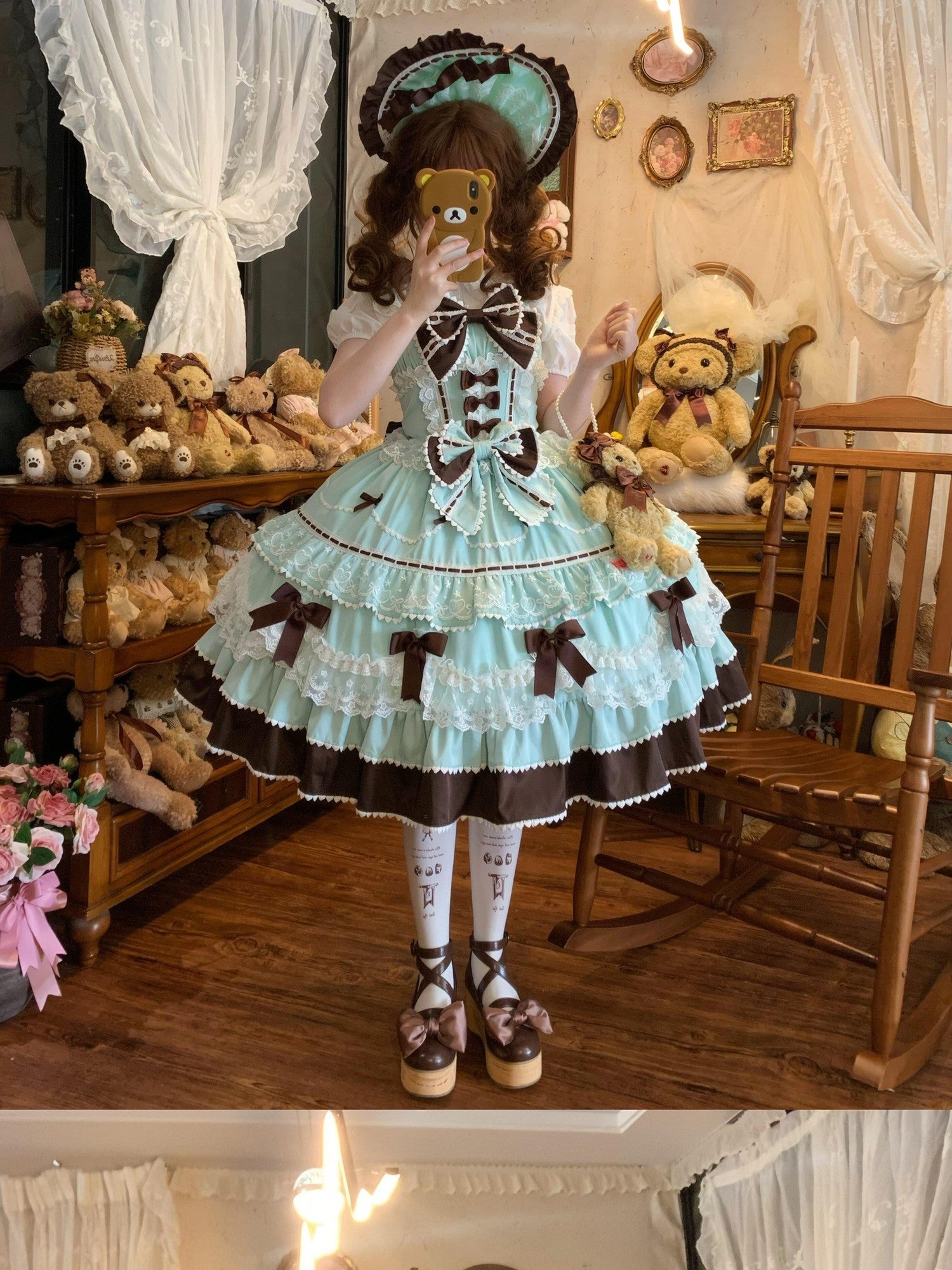 Sugar Girl Fondant Cake Print Back Bow Strappy Lolita Women's Jsk / Jumper Skirts