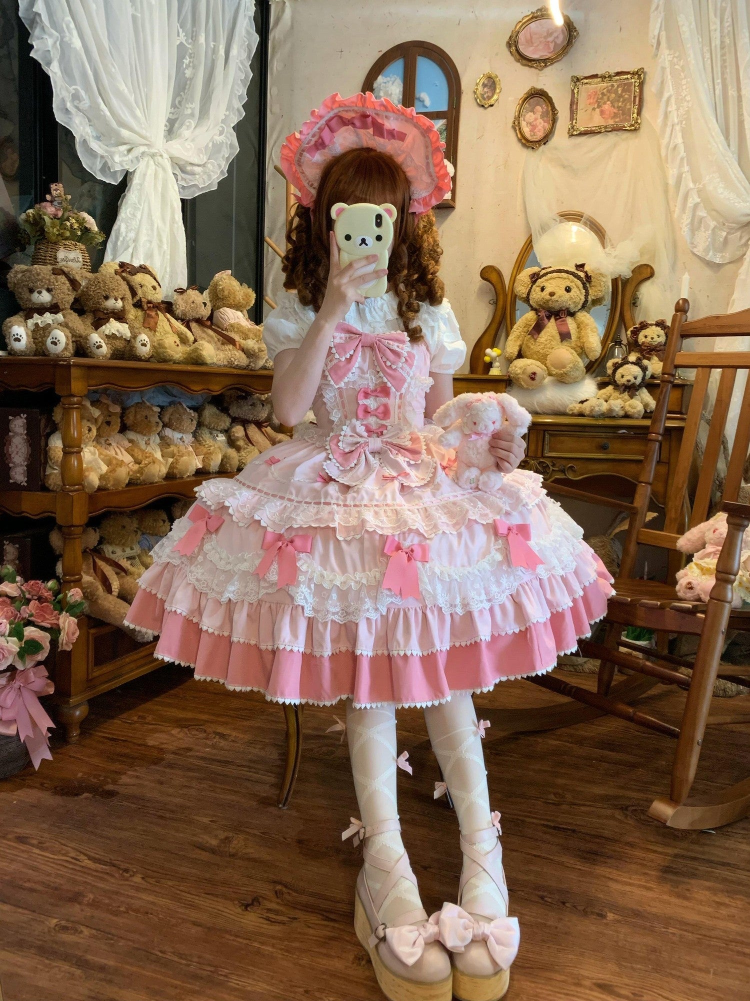 Sugar Girl Fondant Cake Print Back Bow Strappy Lolita Women's Jsk / Jumper Skirts