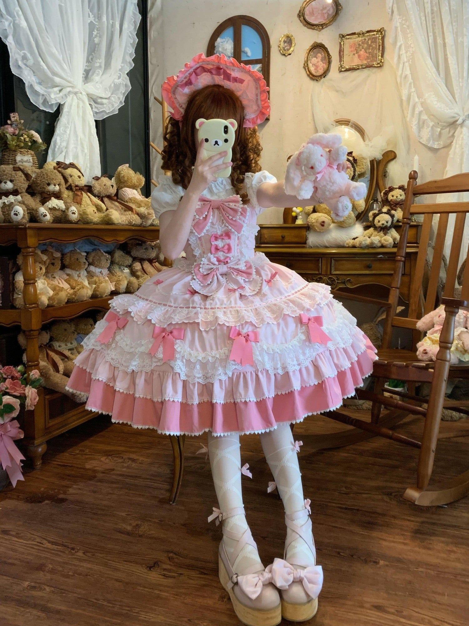 Sugar Girl Fondant Cake Print Back Bow Strappy Lolita Women's Jsk / Jumper Skirts