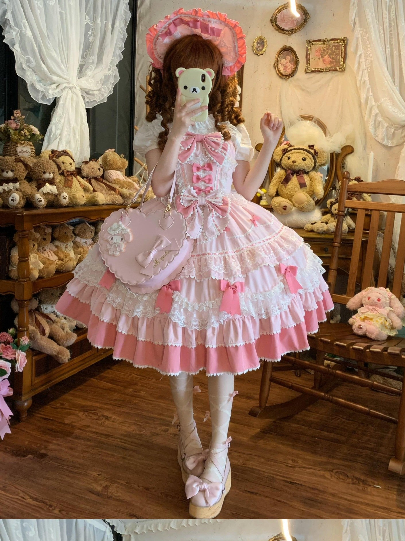 Sugar Girl Fondant Cake Print Back Bow Strappy Lolita Women's Jsk / Jumper Skirts