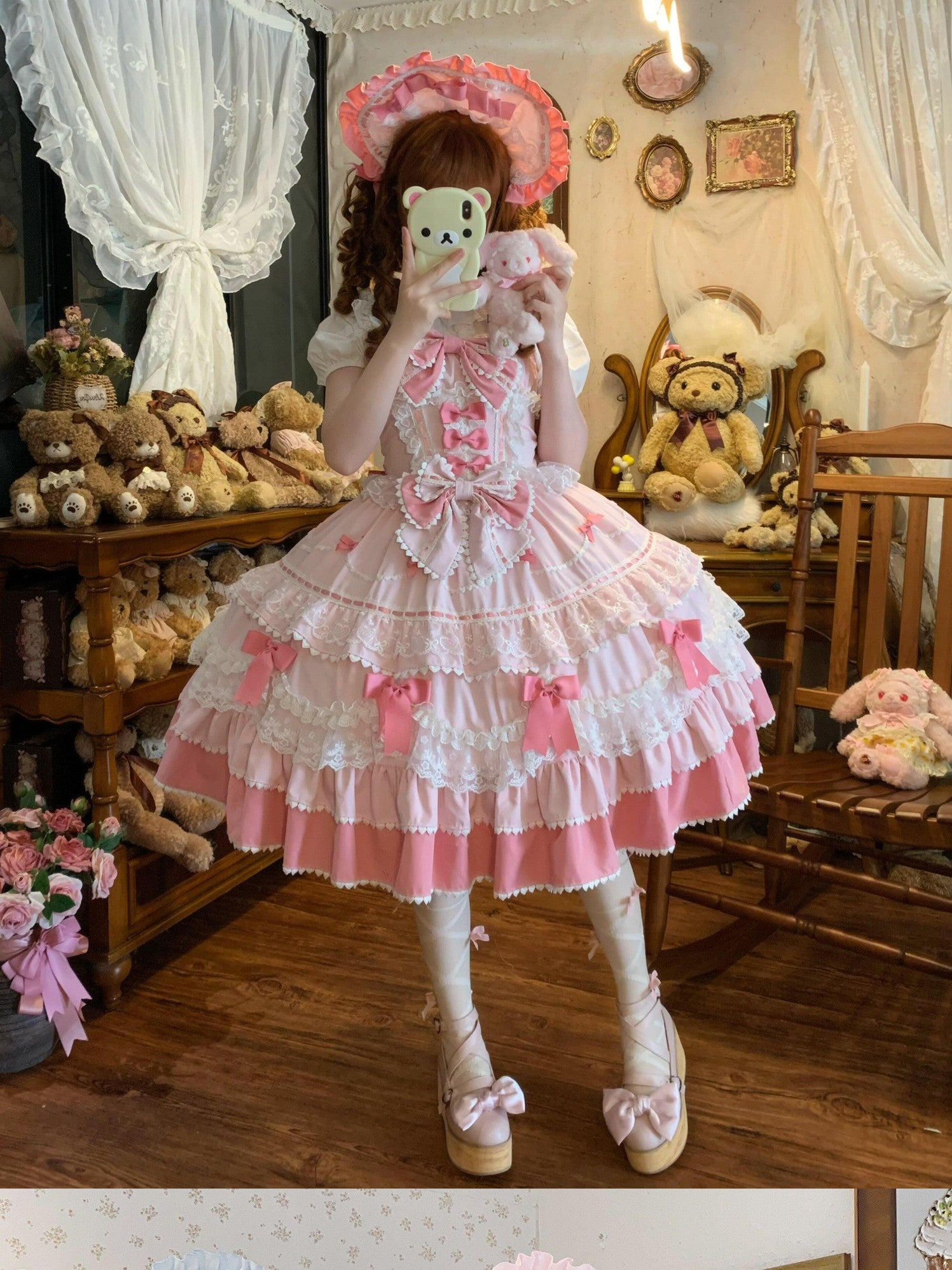 Sugar Girl Fondant Cake Print Back Bow Strappy Lolita Women's Jsk / Jumper Skirts